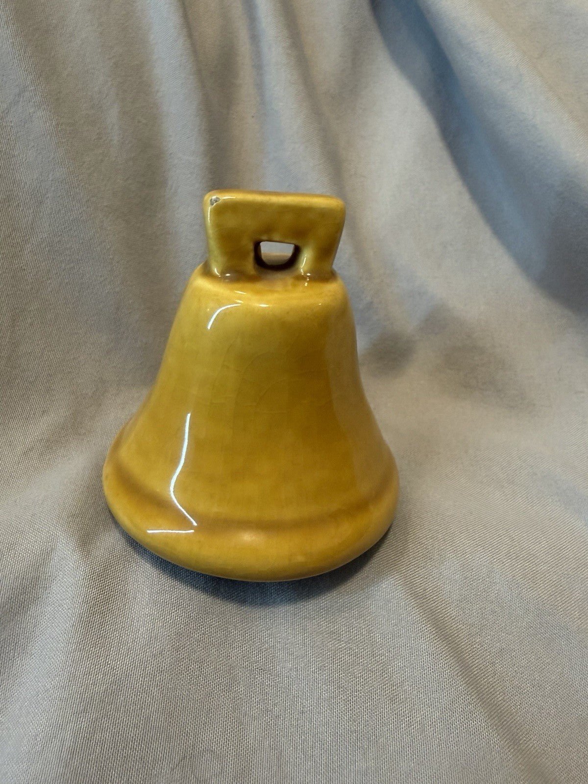 Yellow Glossy Glazed Ceramic Bell with Handle, 3 in Height x 2 in Length5