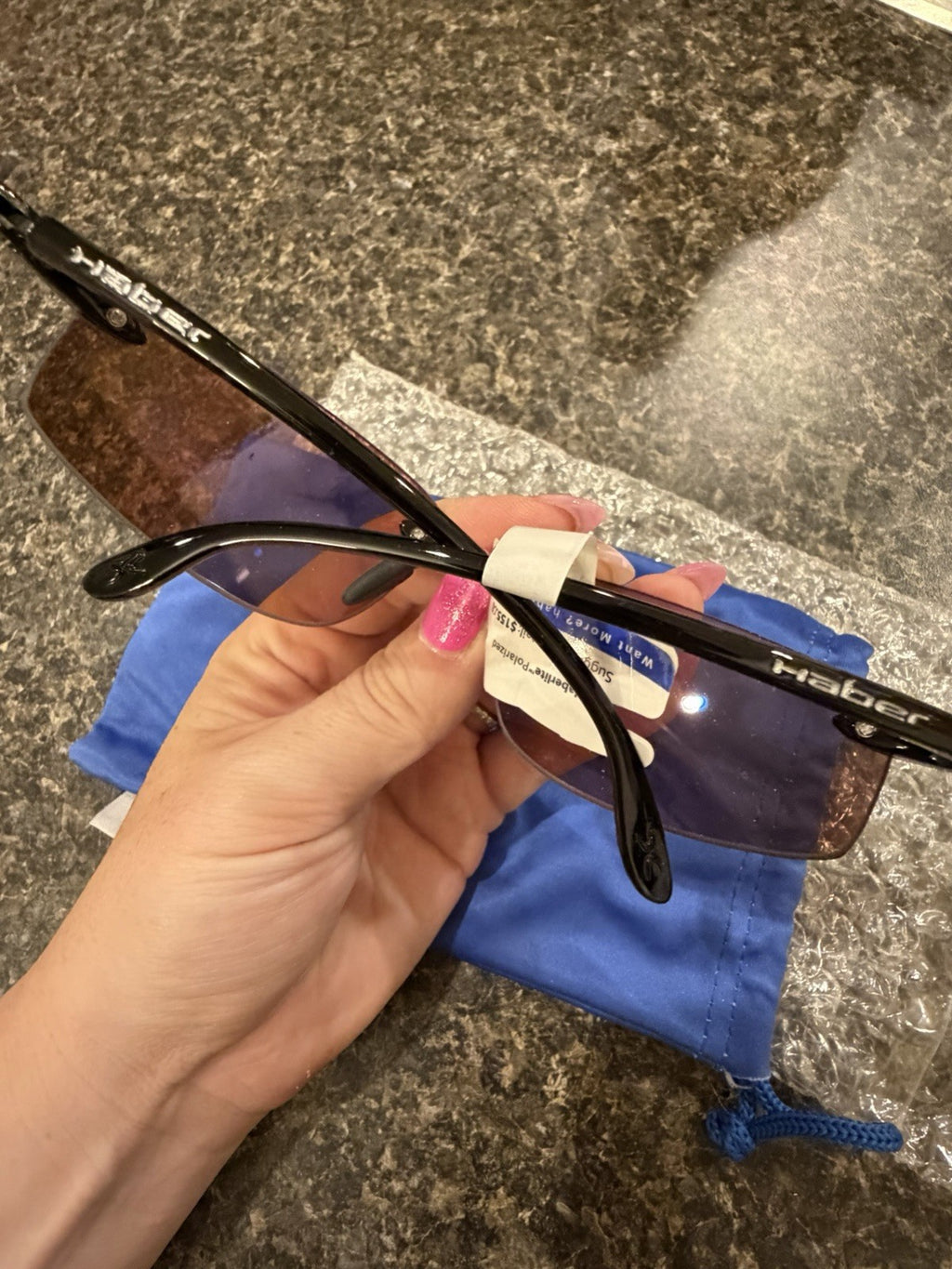 Haber Corsica 501 Men's Rimless Rectangle Sunglasses Black Frame Blue Mirror5