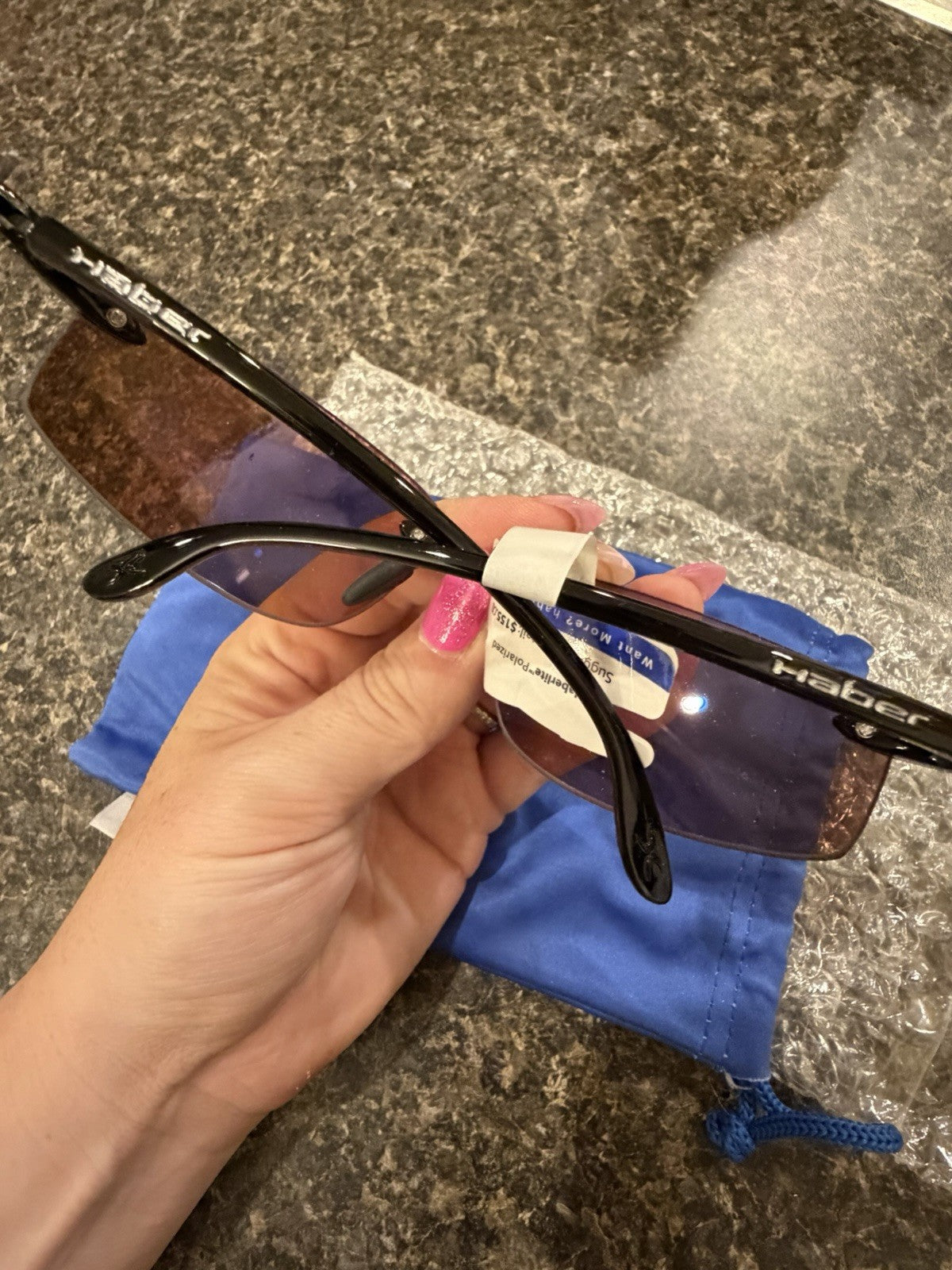 Haber Corsica 501 Men's Rimless Rectangle Sunglasses Black Frame Blue Mirror5