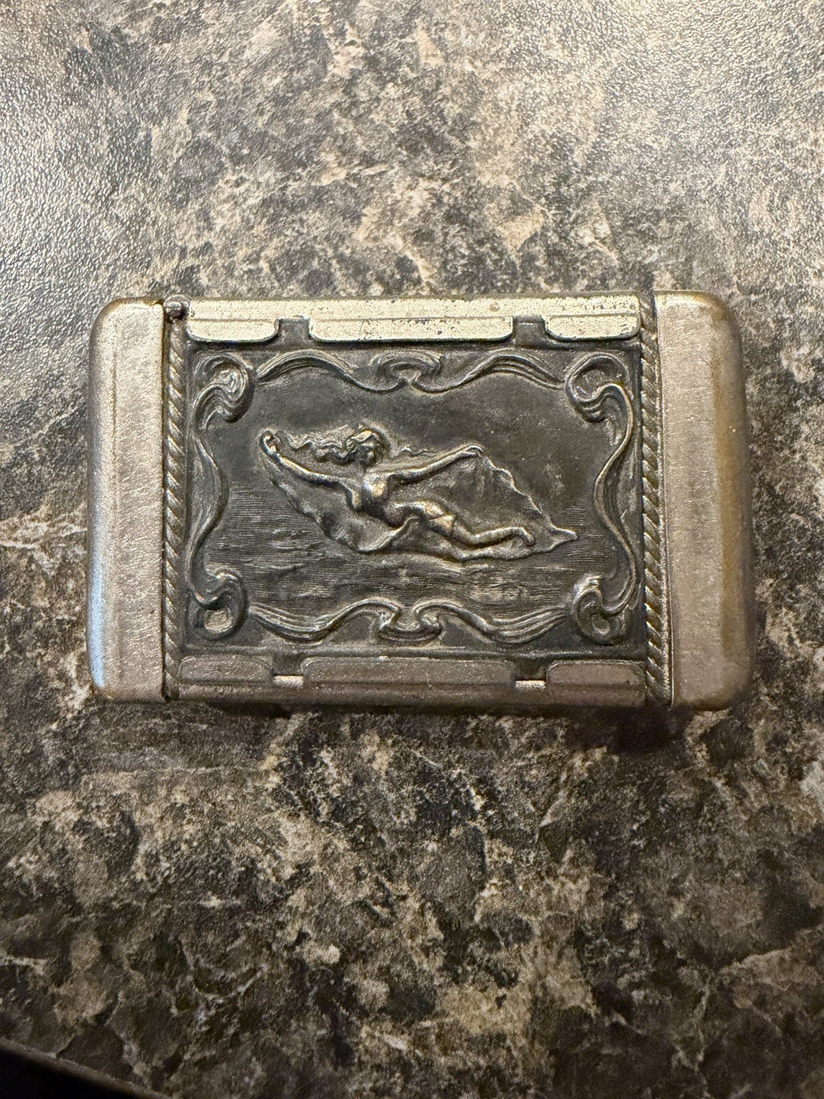 Antique Vesta Case Match Safe Classical Three Women Figural Relief Pocket Holder4