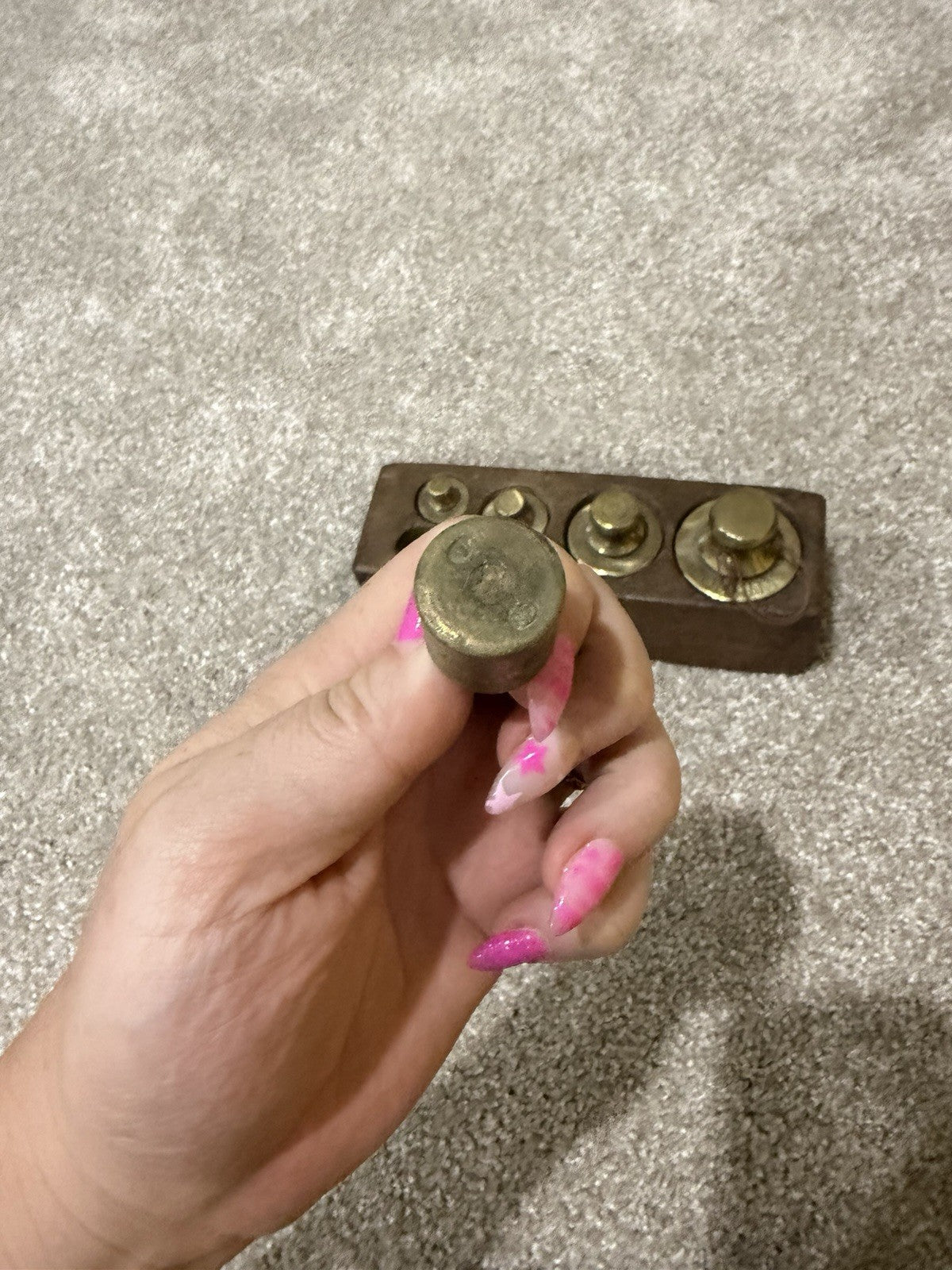 Antique Brass Metric Scale Weights 1000 500 200 100 Gram Wooden Block Set3