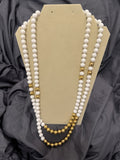 Vintage White Beaded Necklace Gold Tone Accents Double Strand Classic Statement 0