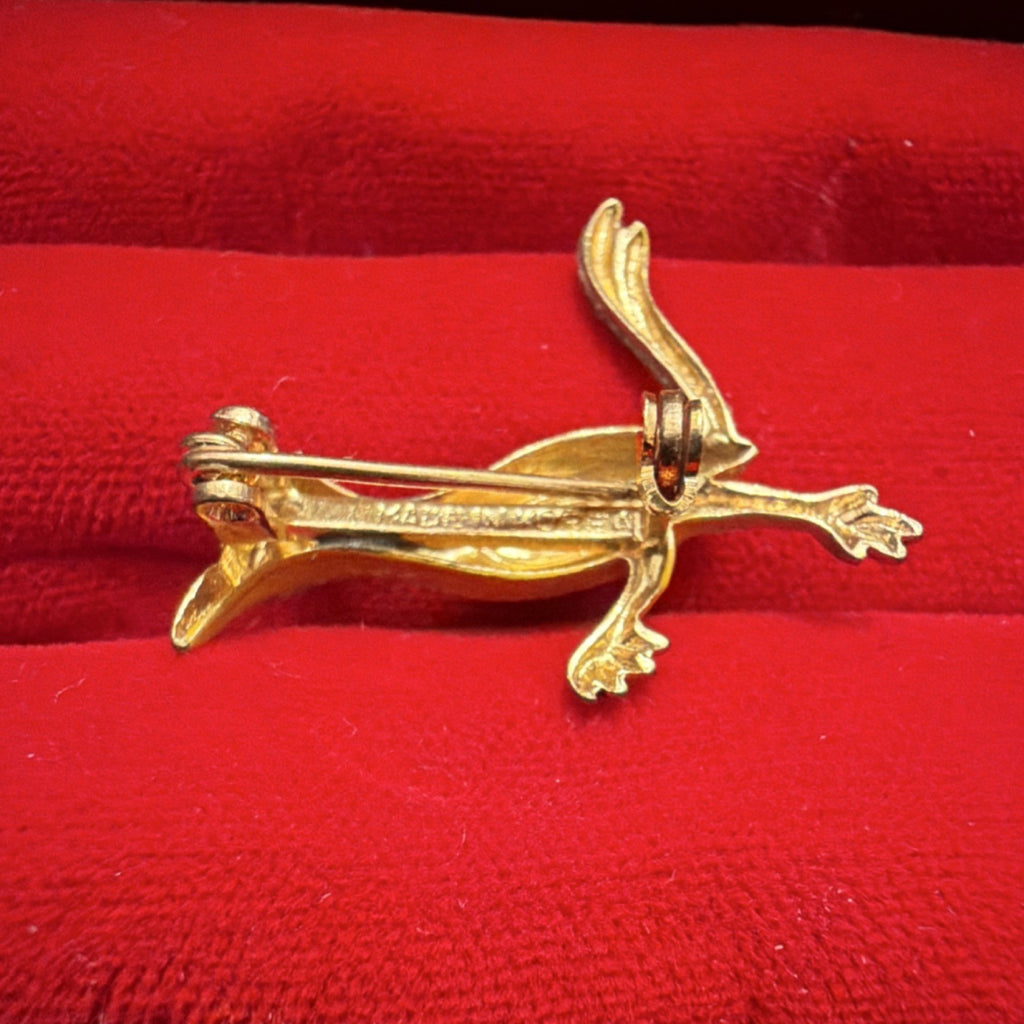 Vintage Roadrunner Bird Brooch Southwestern Arizona Enamel Gold Tone Korea3