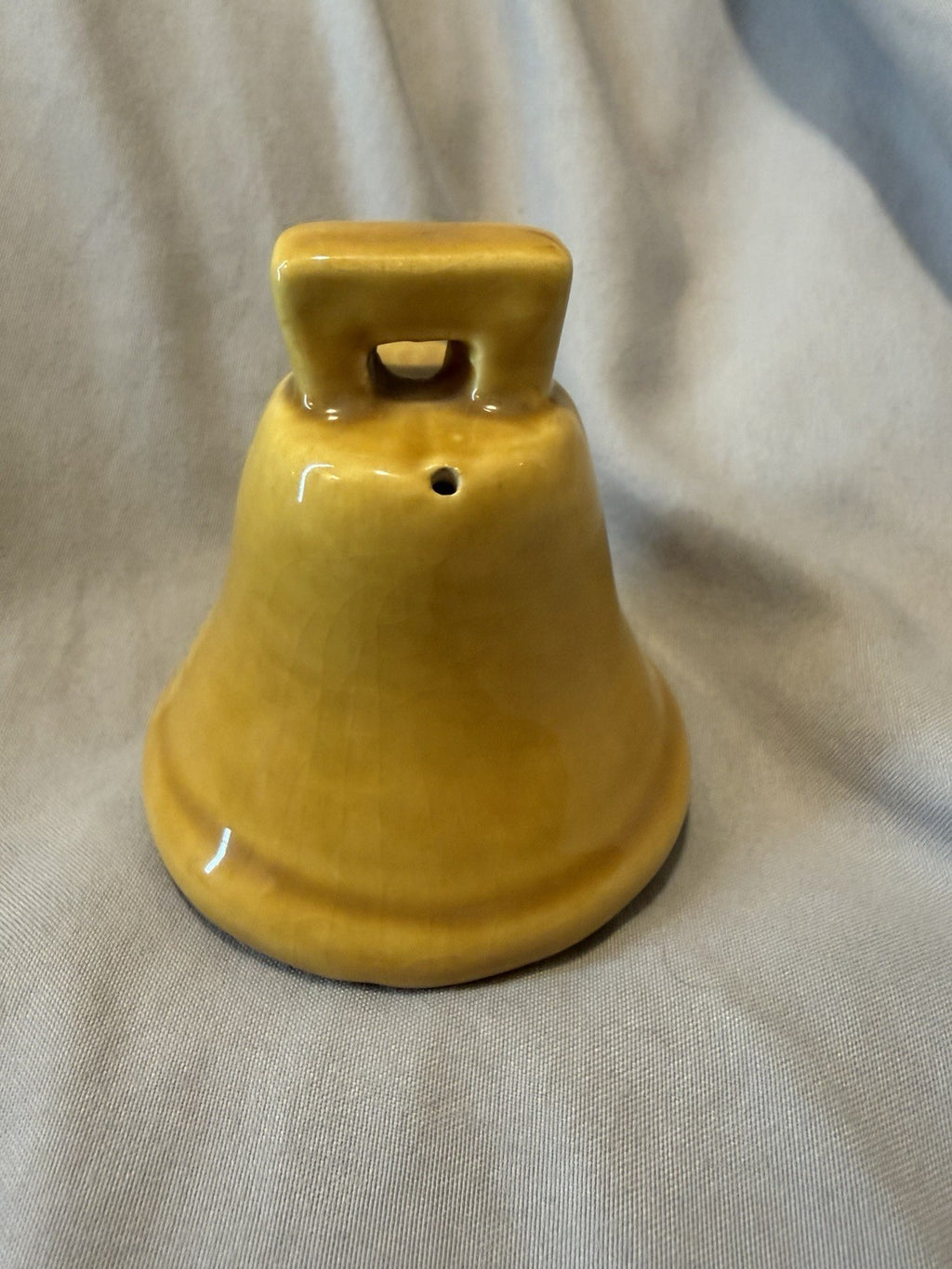 Yellow Glossy Glazed Ceramic Bell with Handle, 3 in Height x 2 in Length2