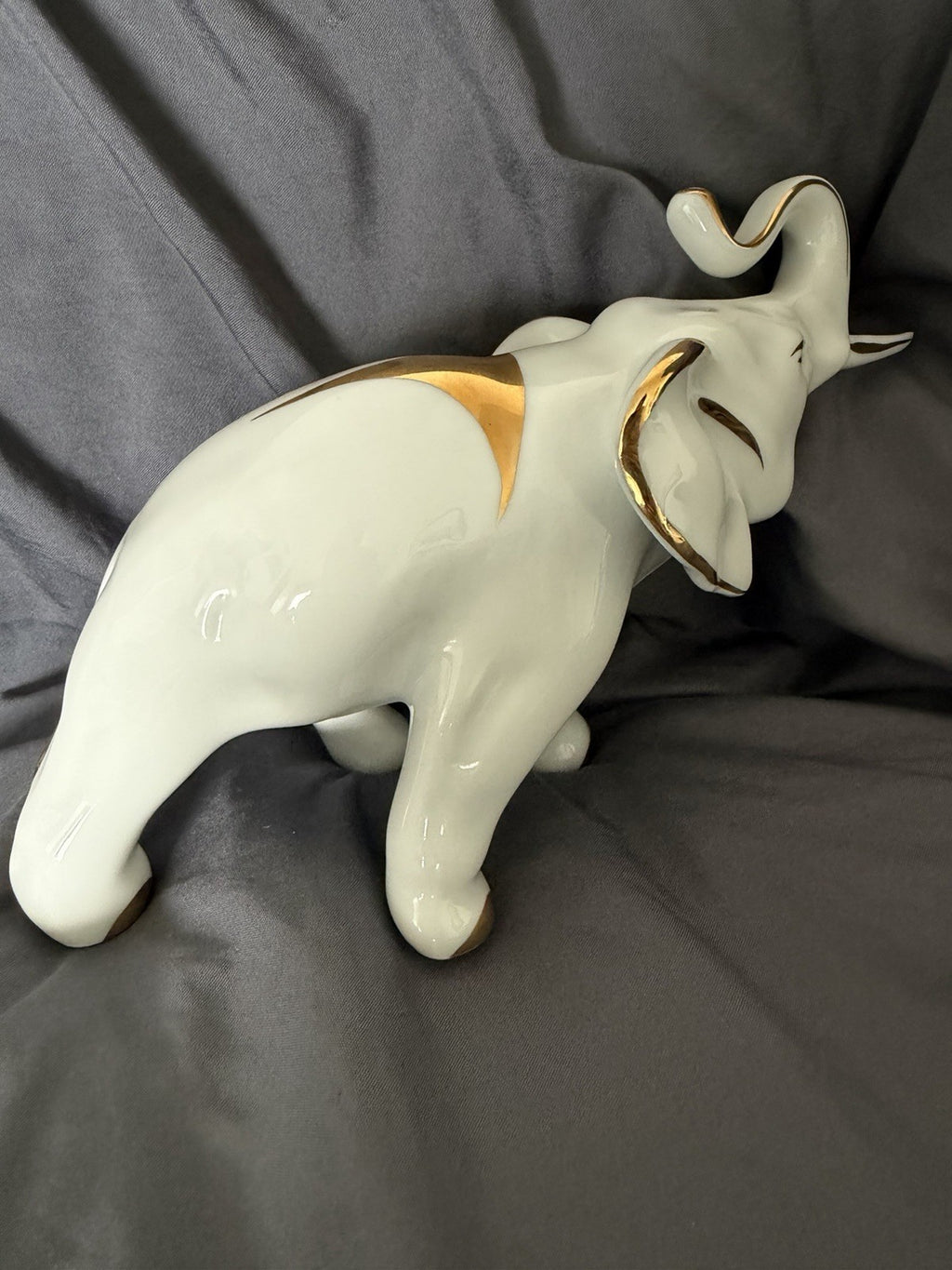 Vintage Limoges France Porcelain Elephant Figurine Gold Gilt Trunk Up Good Luck2