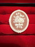 Vintage Avon Oval Floral Cameo Brooch Peach White Flowers & Bow Collectible0