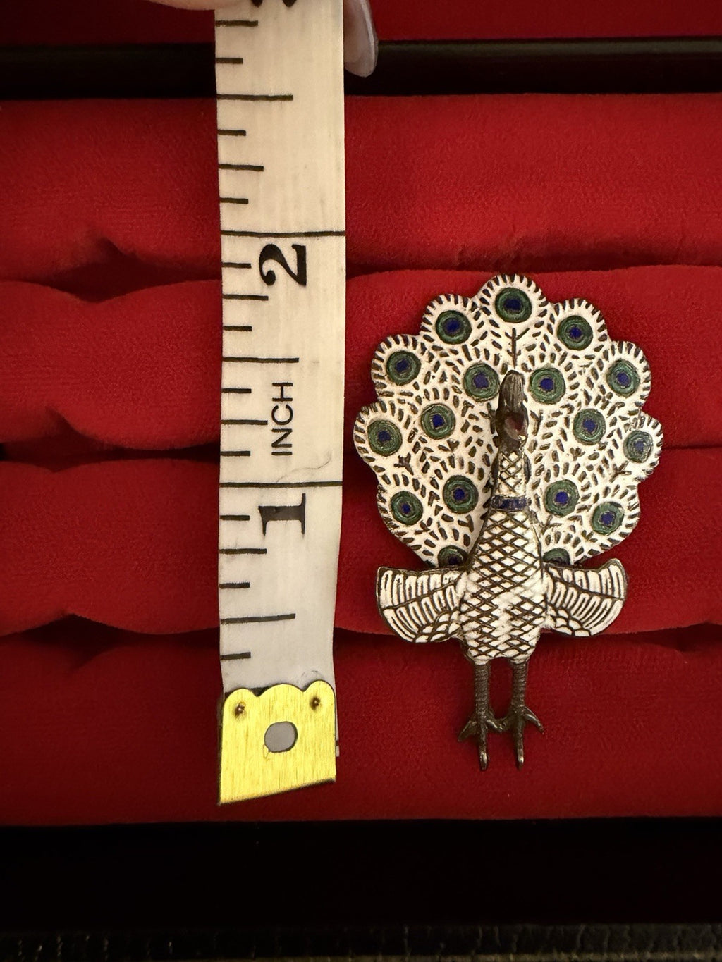 Siam Sterling Silver Enamel Peacock Brooch 2 Inch Blue Green Moveable Tail 5