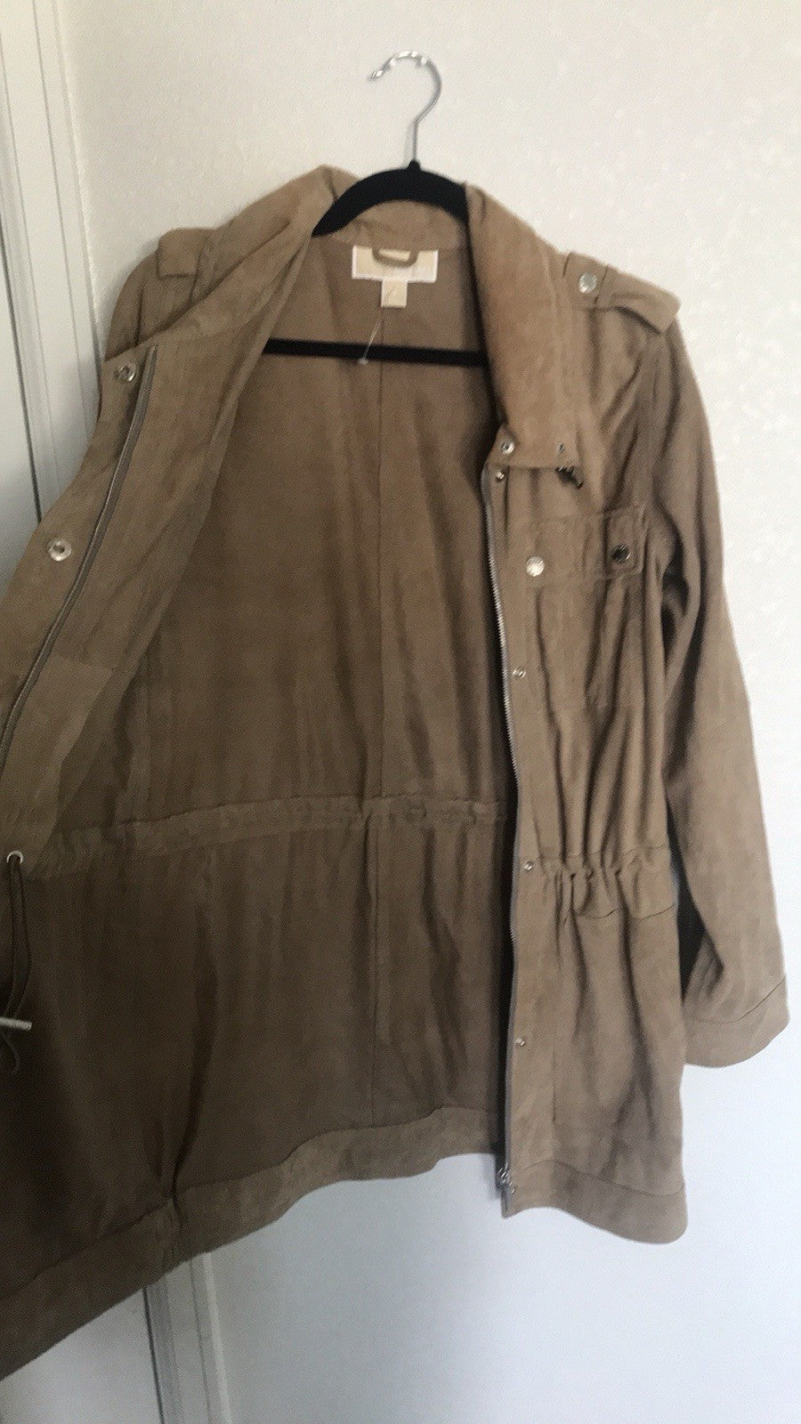 Michael Kors Brown Collared Zip Mid-Length Jacket w/ Pockets Epaulets S2