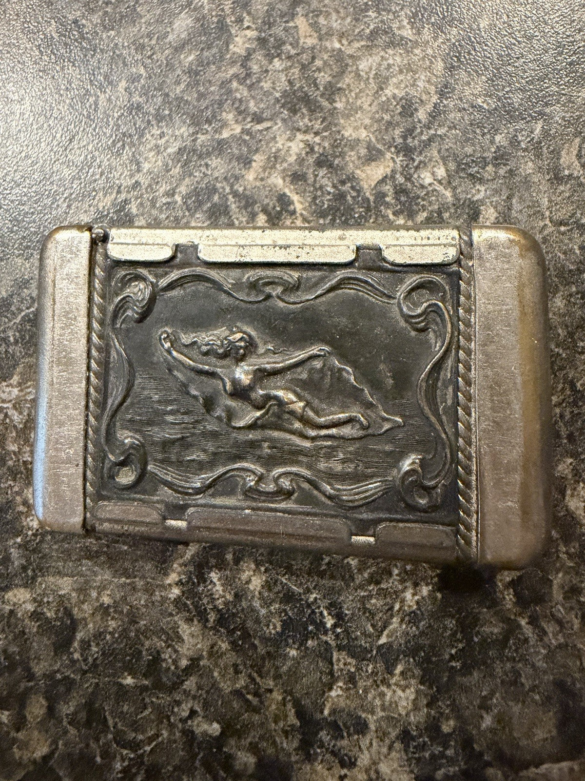 Antique Vesta Case Match Safe Classical Three Women Figural Relief Pocket Holder5