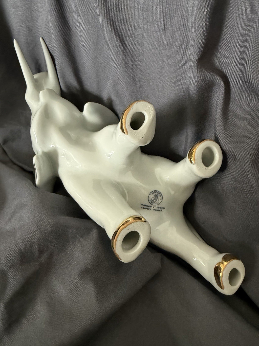 Vintage Limoges France Porcelain Elephant Figurine Gold Gilt Trunk Up Good Luck4