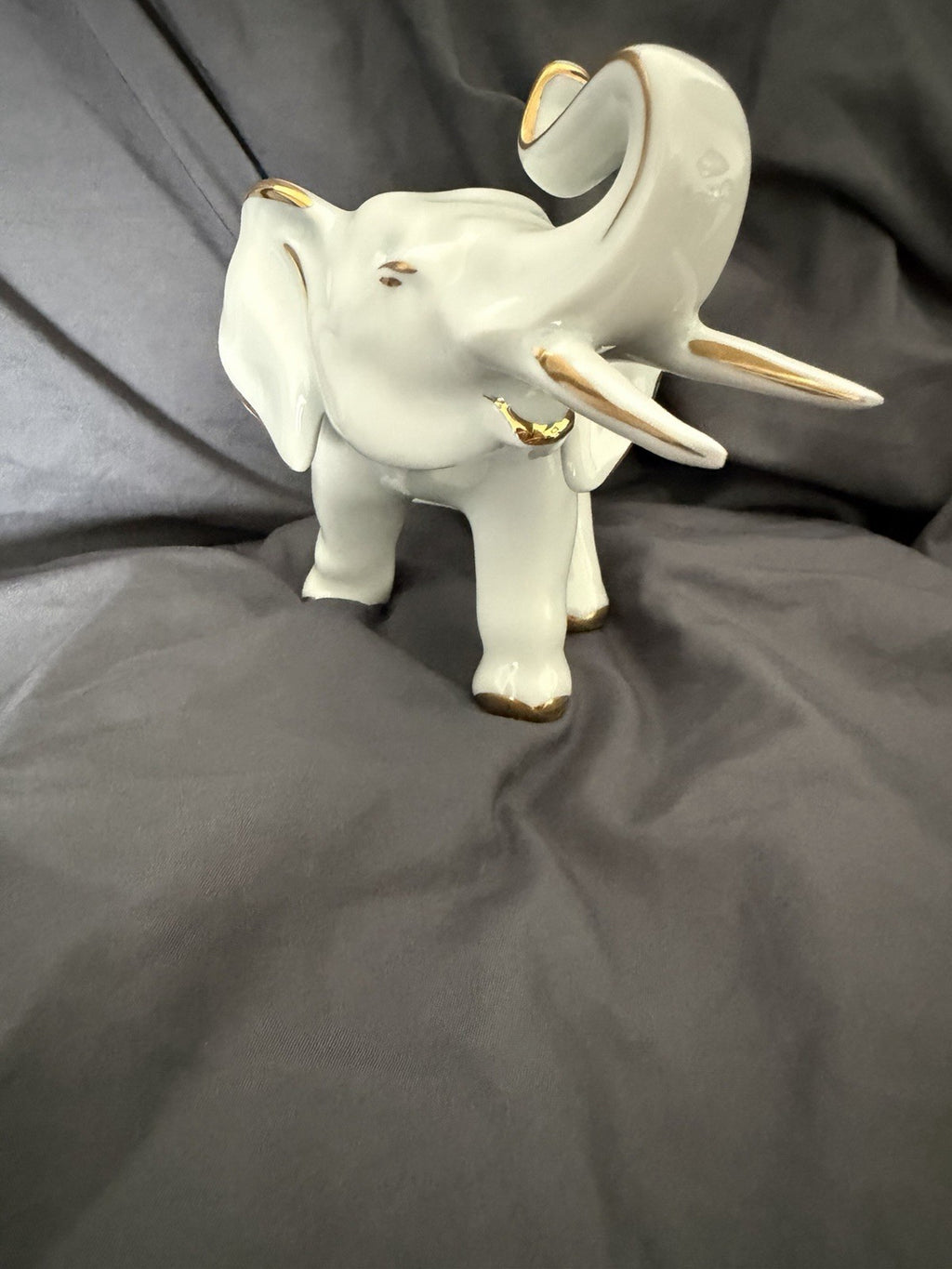 Vintage Limoges France Porcelain Elephant Figurine Gold Gilt Trunk Up Good Luck3
