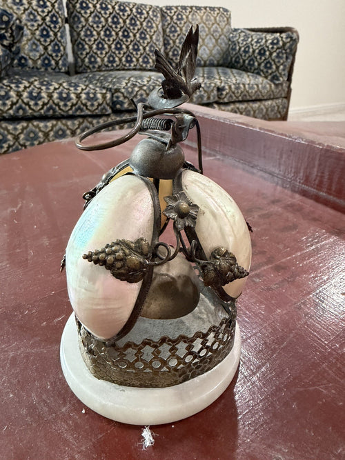 Antique 19th French Rare Bronze & Mother-Of-Pearl Shells Dove Bell 1