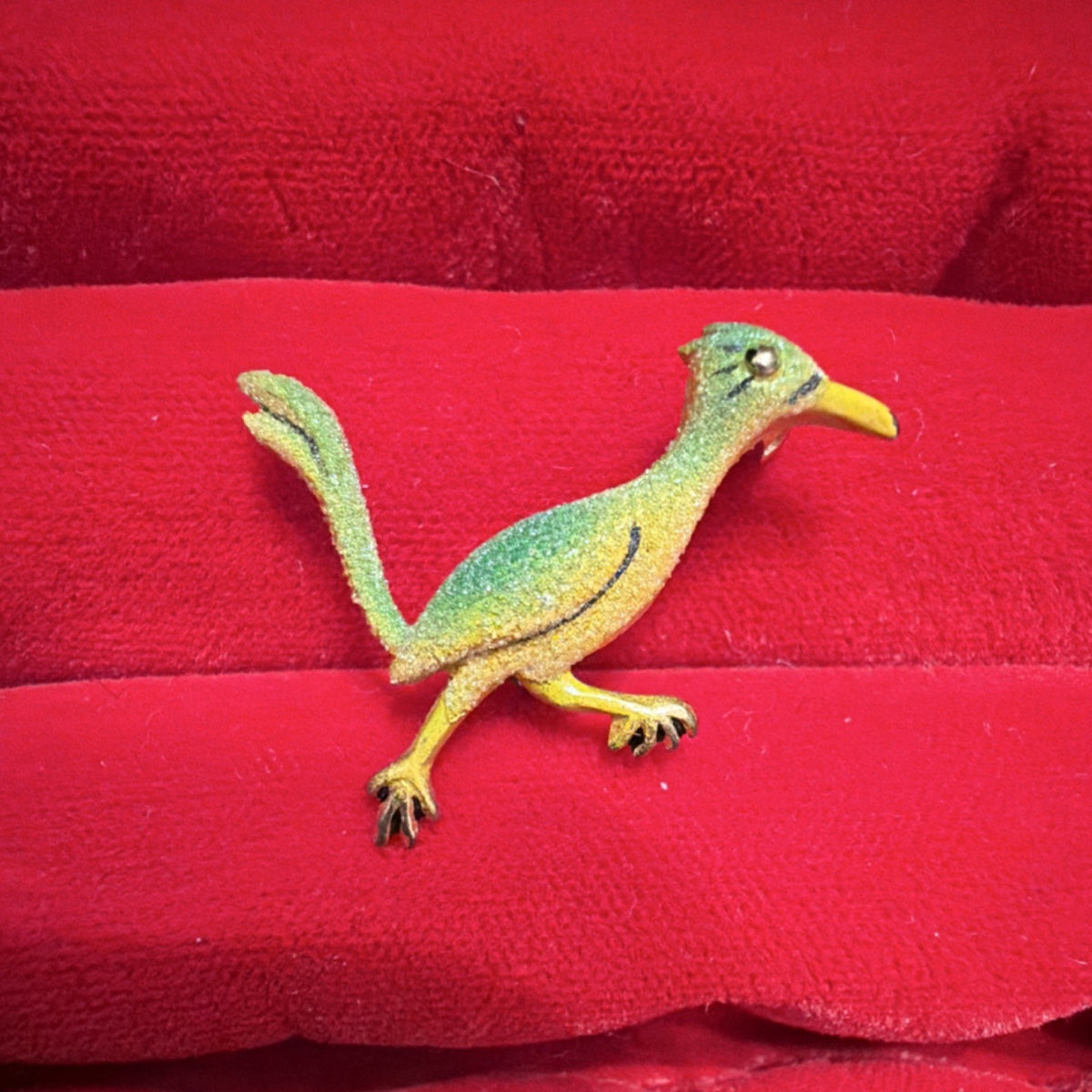 Vintage Roadrunner Bird Brooch Southwestern Arizona Enamel Gold Tone Korea0