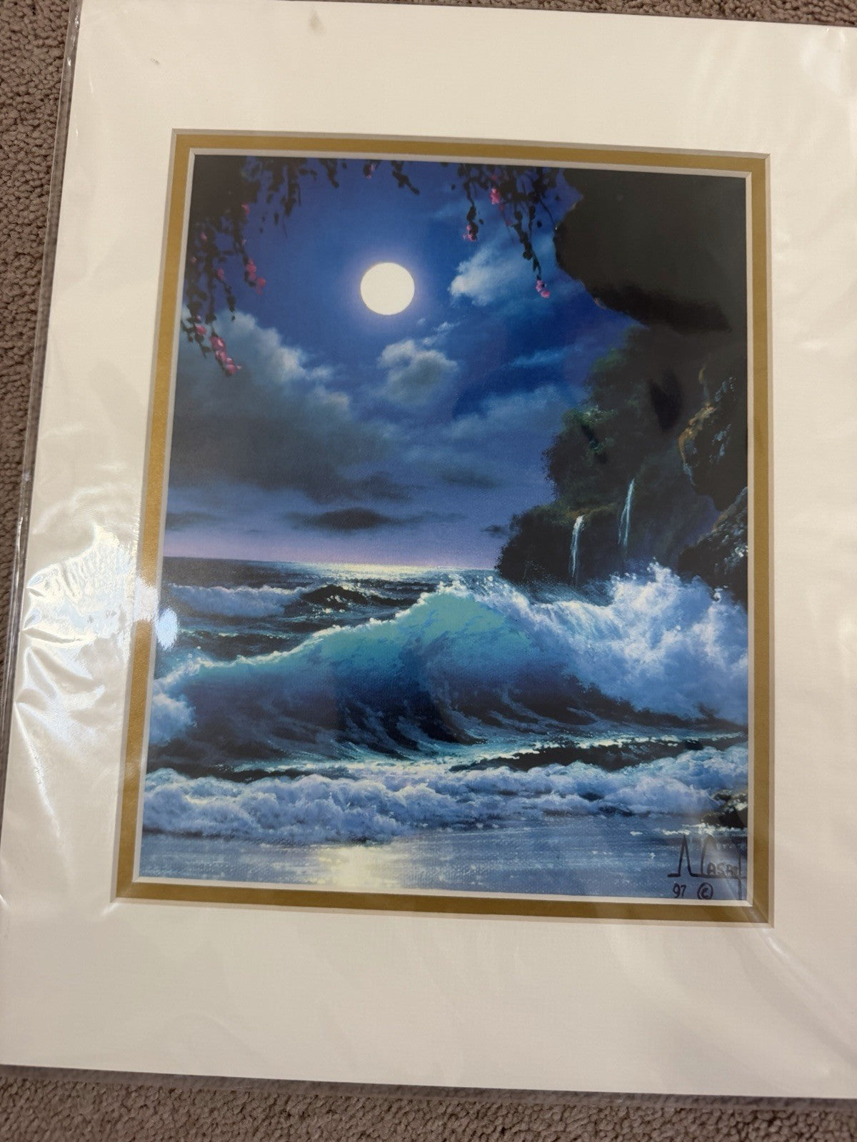 Vintage 1997 1999 Tropical Ocean Art Prints Pair Signed Unidentified Artist2