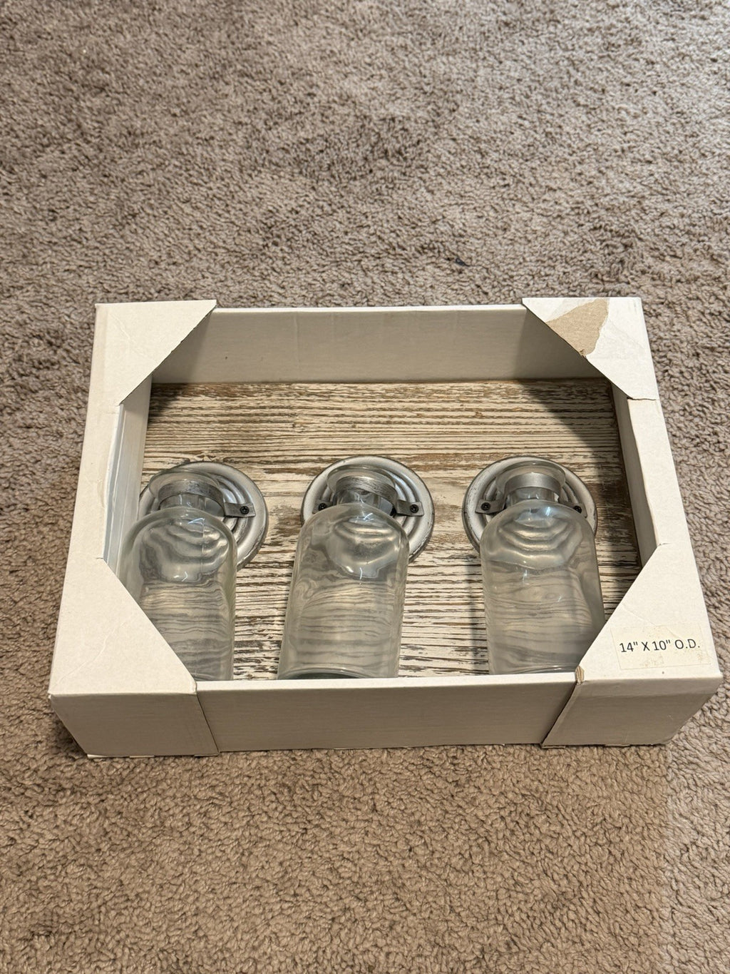 Rustic Farmhouse Wall Decor 3 Glass Bottle Vase Holder Wood Hanging Display0