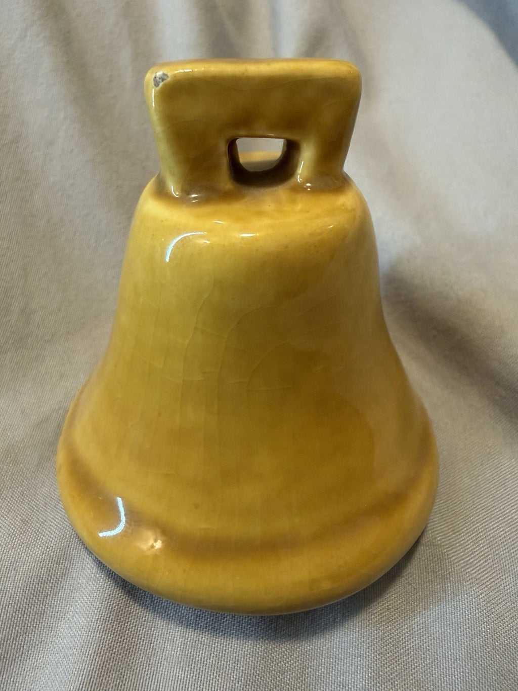 Yellow Glossy Glazed Ceramic Bell with Handle, 3 in Height x 2 in Length4