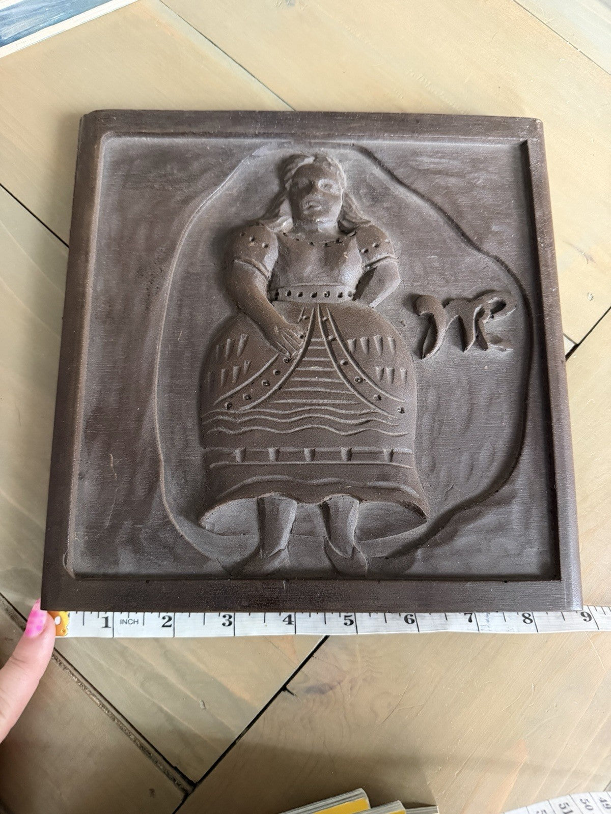 Vintage Virgo Zodiac Carved Wood Wall Plaque Relief MCM Astrology Maiden 9”4