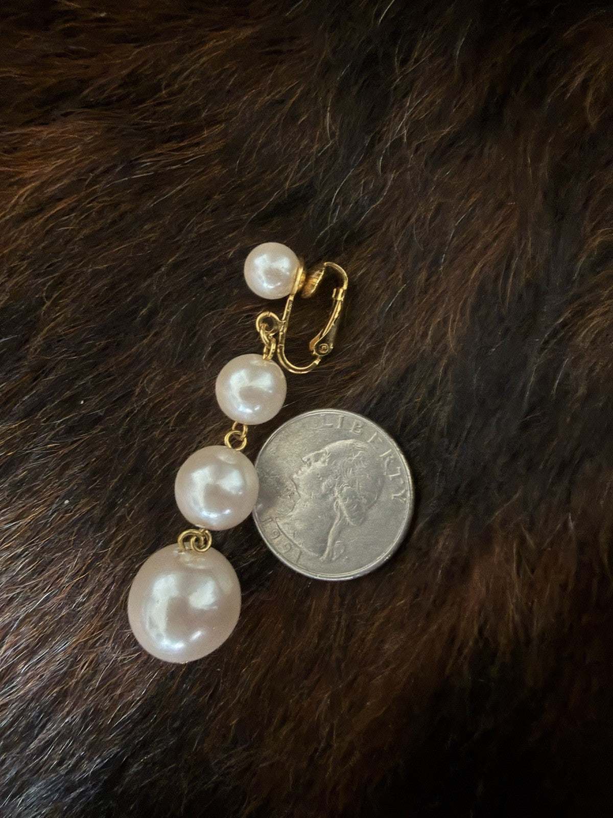 Vintage Gold Tone Imitation Pearl White Clip-On Earrings Lot 4 Pairs7
