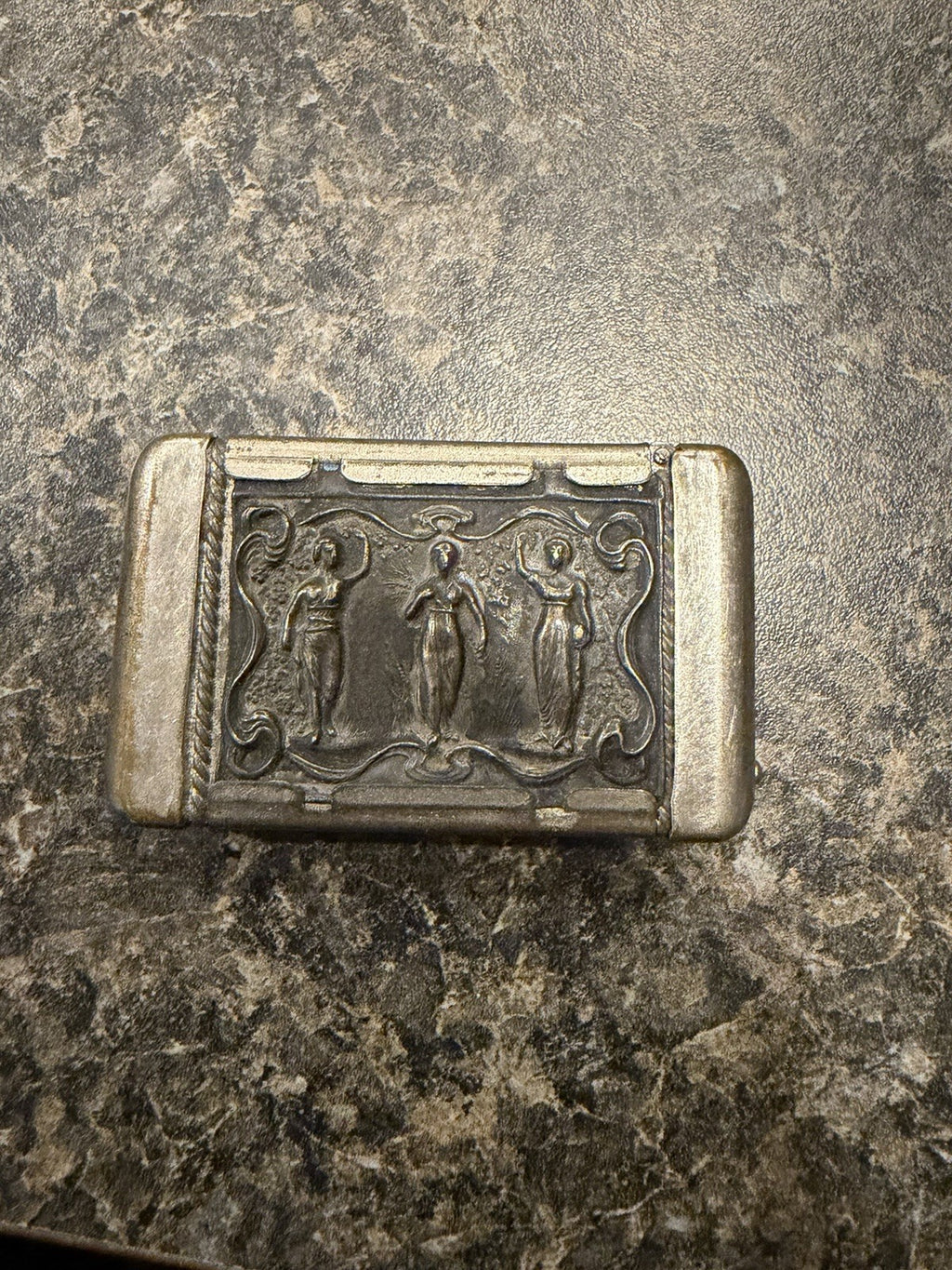 Antique Vesta Case Match Safe Classical Three Women Figural Relief Pocket Holder0