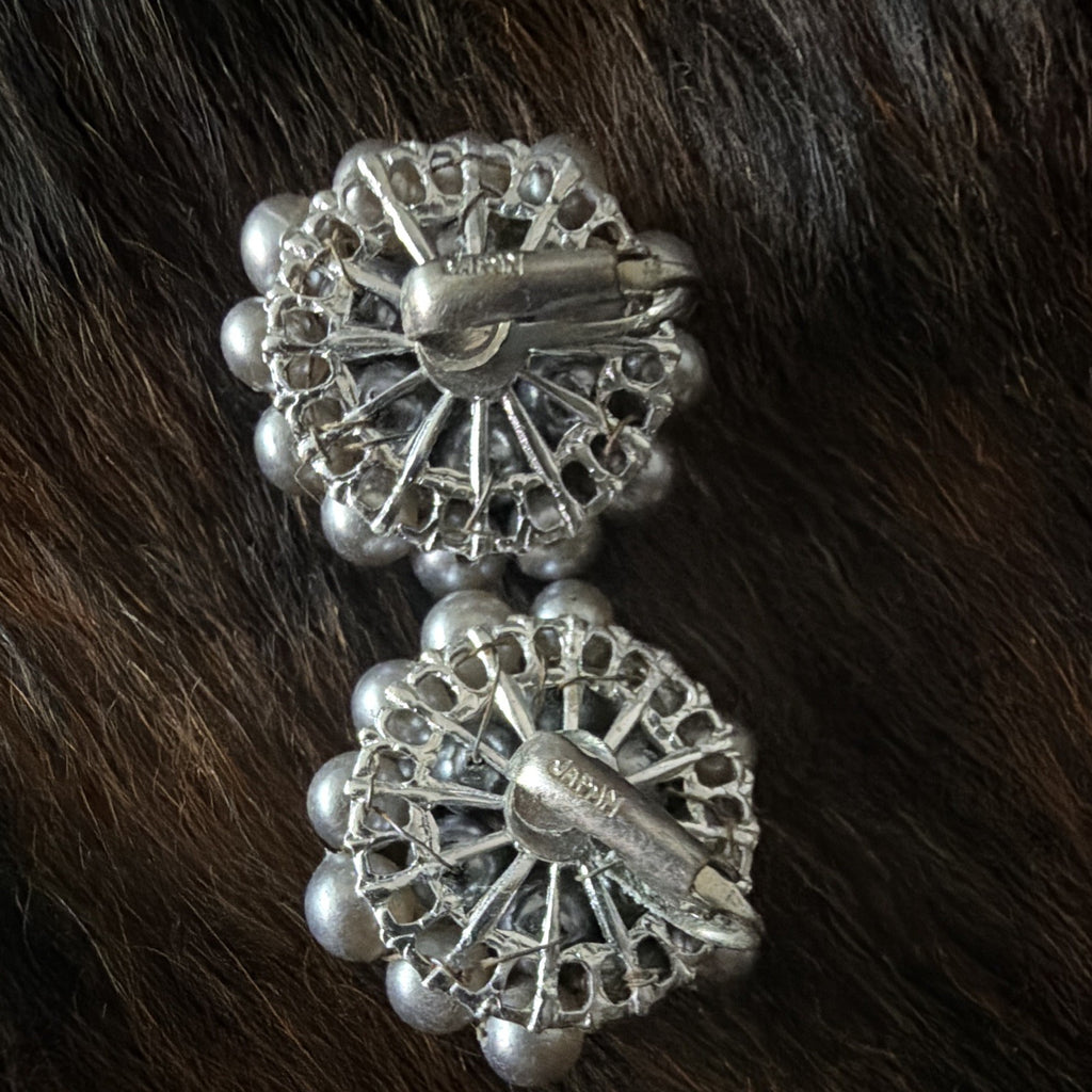 Vintage Faux Pearl Clip-On Earrings Lot 3 Pairs Cluster Cabochon Gold Silver6