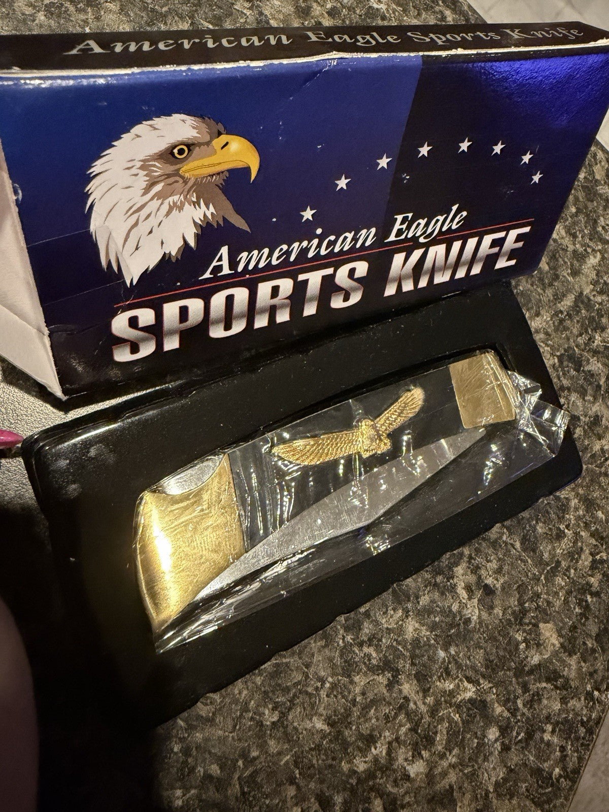American Eagle Sports Knife Folding Pocket Knife Bald Eagle Gold Tone in Box3