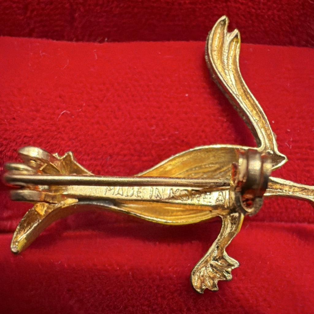 Vintage Roadrunner Bird Brooch Southwestern Arizona Enamel Gold Tone Korea4