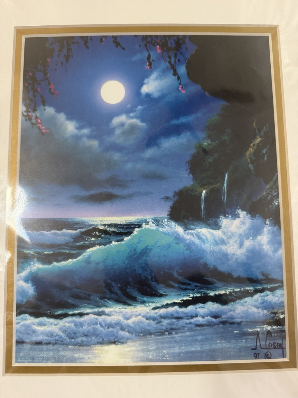 Vintage 1997 1999 Tropical Ocean Art Prints Pair Signed Unidentified Artist3