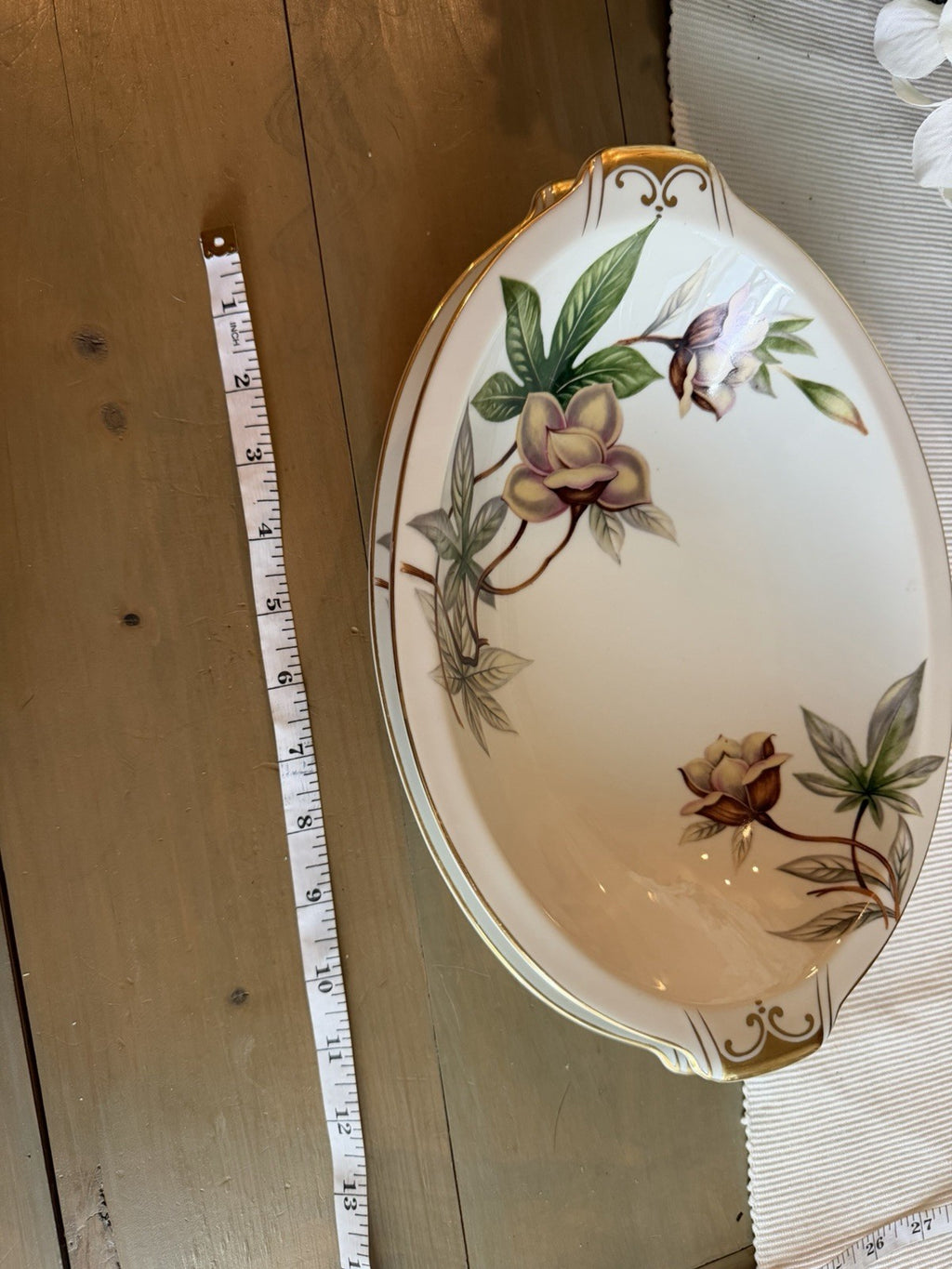 Vintage Meito China Woodrose Japan Oval Serving Platter Bowl Floral Gold Set 28