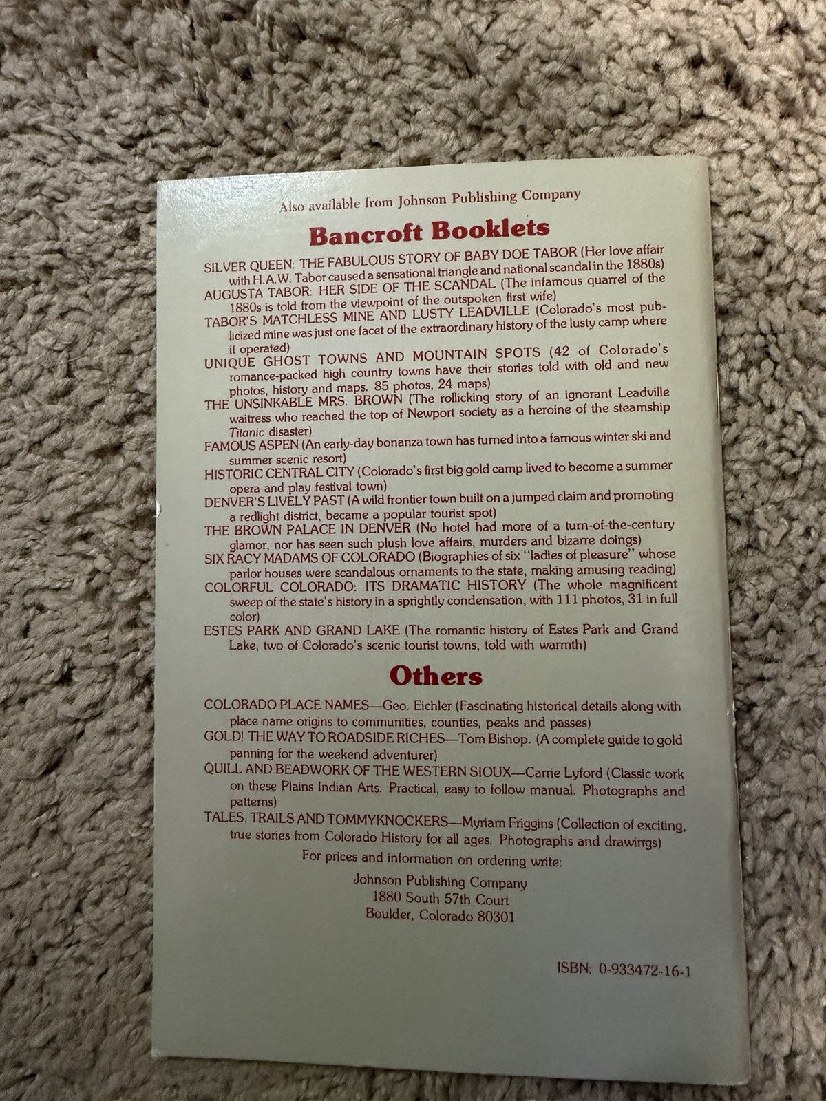 Colorado's Lost Gold Mines & Buried Treasure Bancroft Booklets PB 1980 Illus1