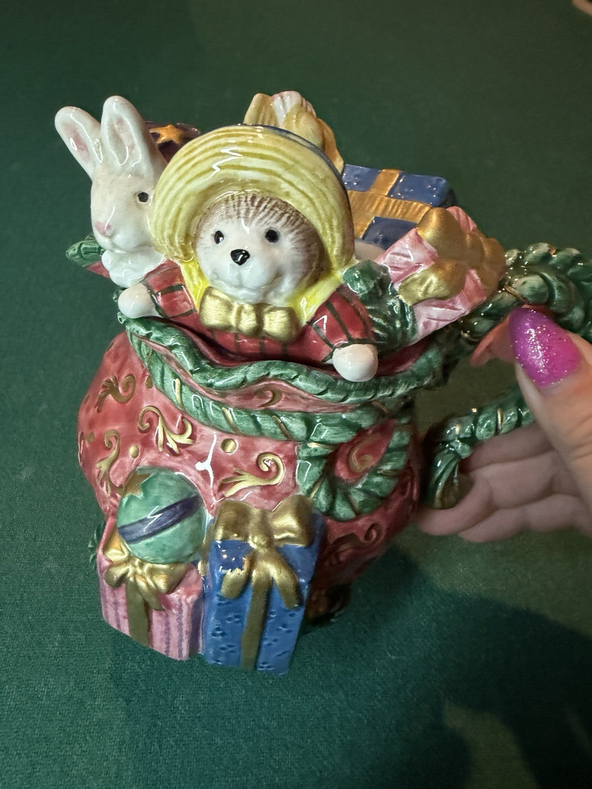 Fitz & Floyd Christmas Figural Pitcher Toy Sack Rabbit Hedgehog Gifts1