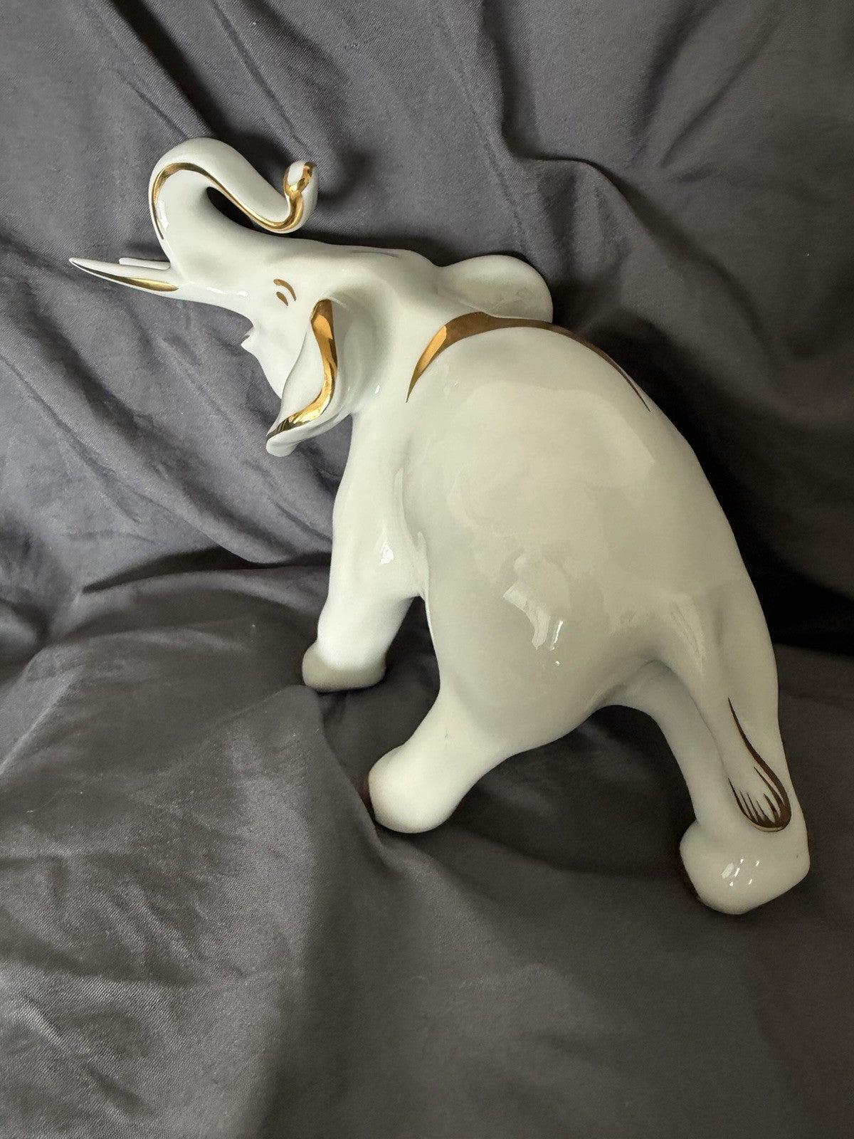 Vintage Limoges France Porcelain Elephant Figurine Gold Gilt Trunk Up Good Luck1