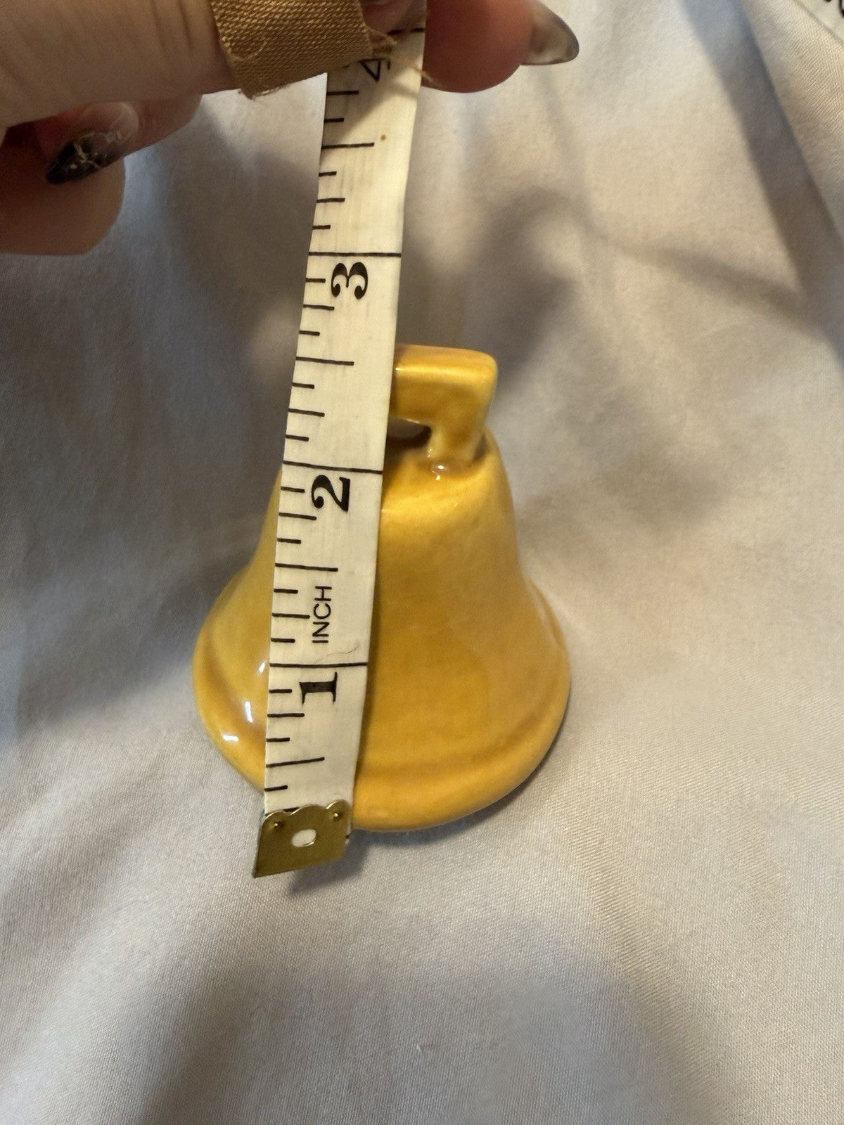 Yellow Glossy Glazed Ceramic Bell with Handle, 3 in Height x 2 in Length6