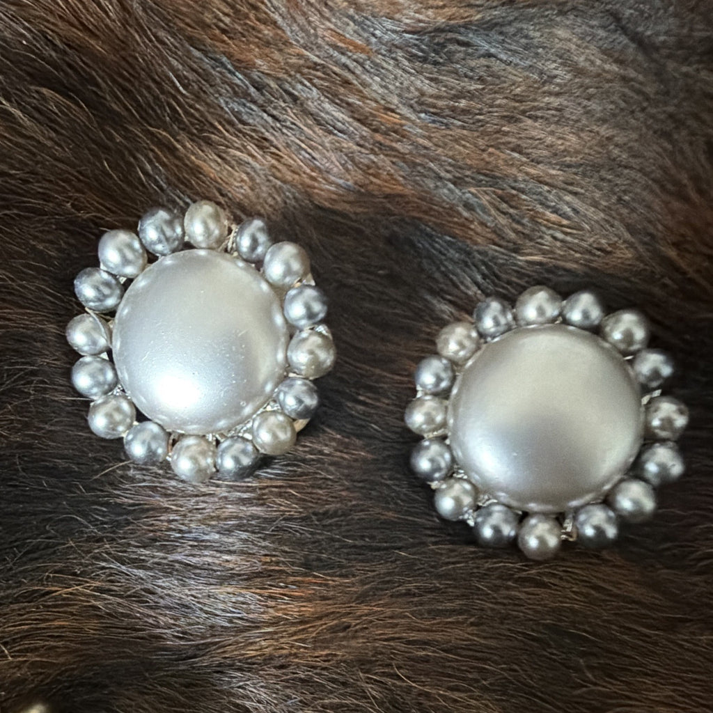 Vintage Faux Pearl Clip-On Earrings Lot 3 Pairs Cluster Cabochon Gold Silver3
