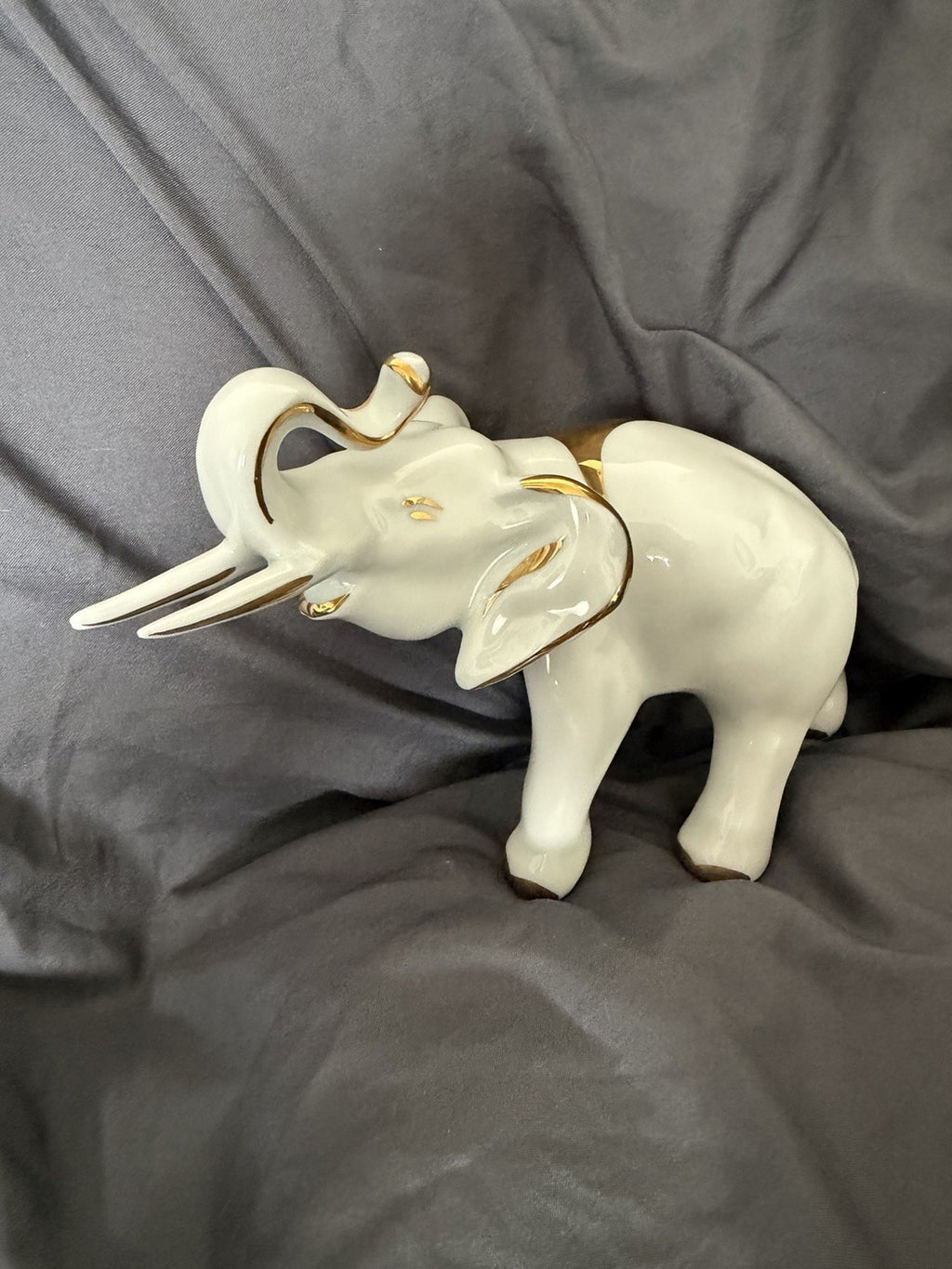 Vintage Limoges France Porcelain Elephant Figurine Gold Gilt Trunk Up Good Luck6