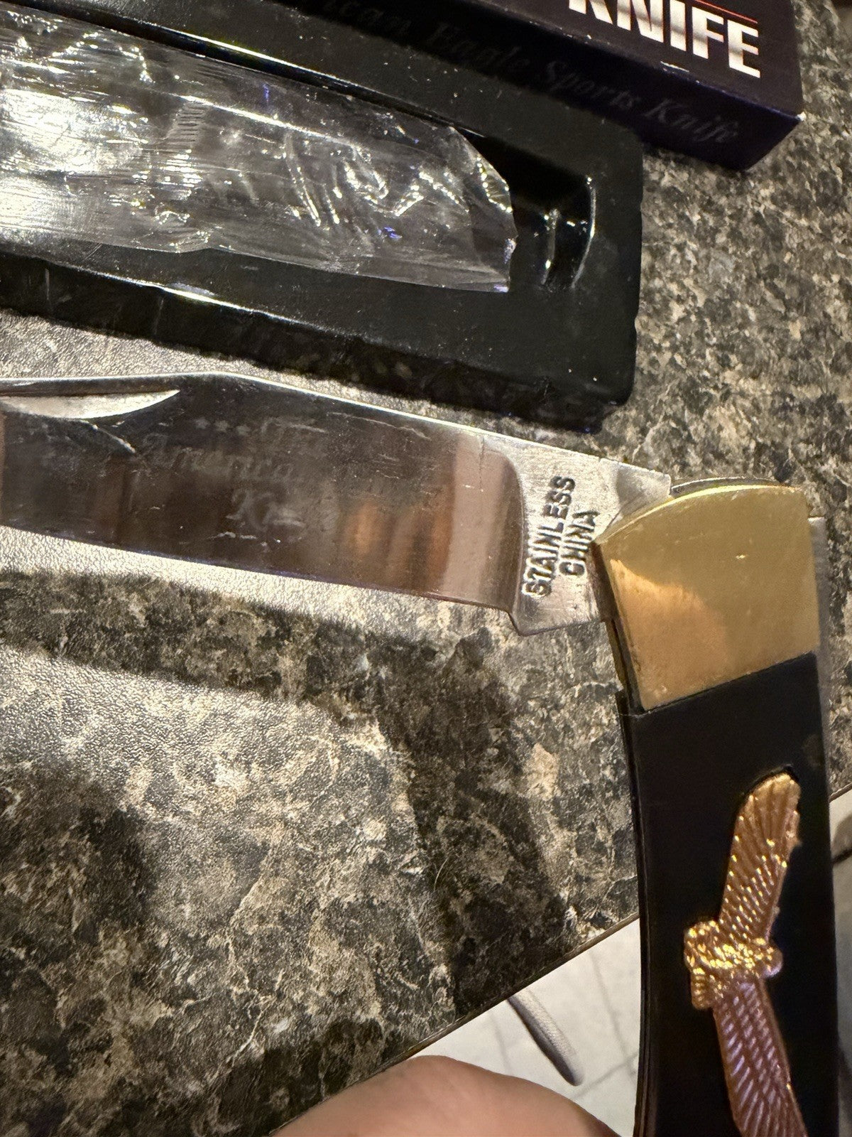American Eagle Sports Knife Folding Pocket Knife Bald Eagle Gold Tone in Box7