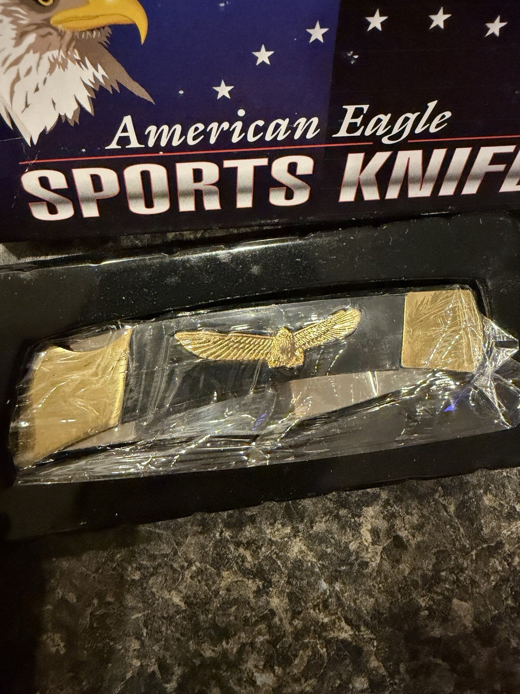 American Eagle Sports Knife Folding Pocket Knife Bald Eagle Gold Tone in Box4