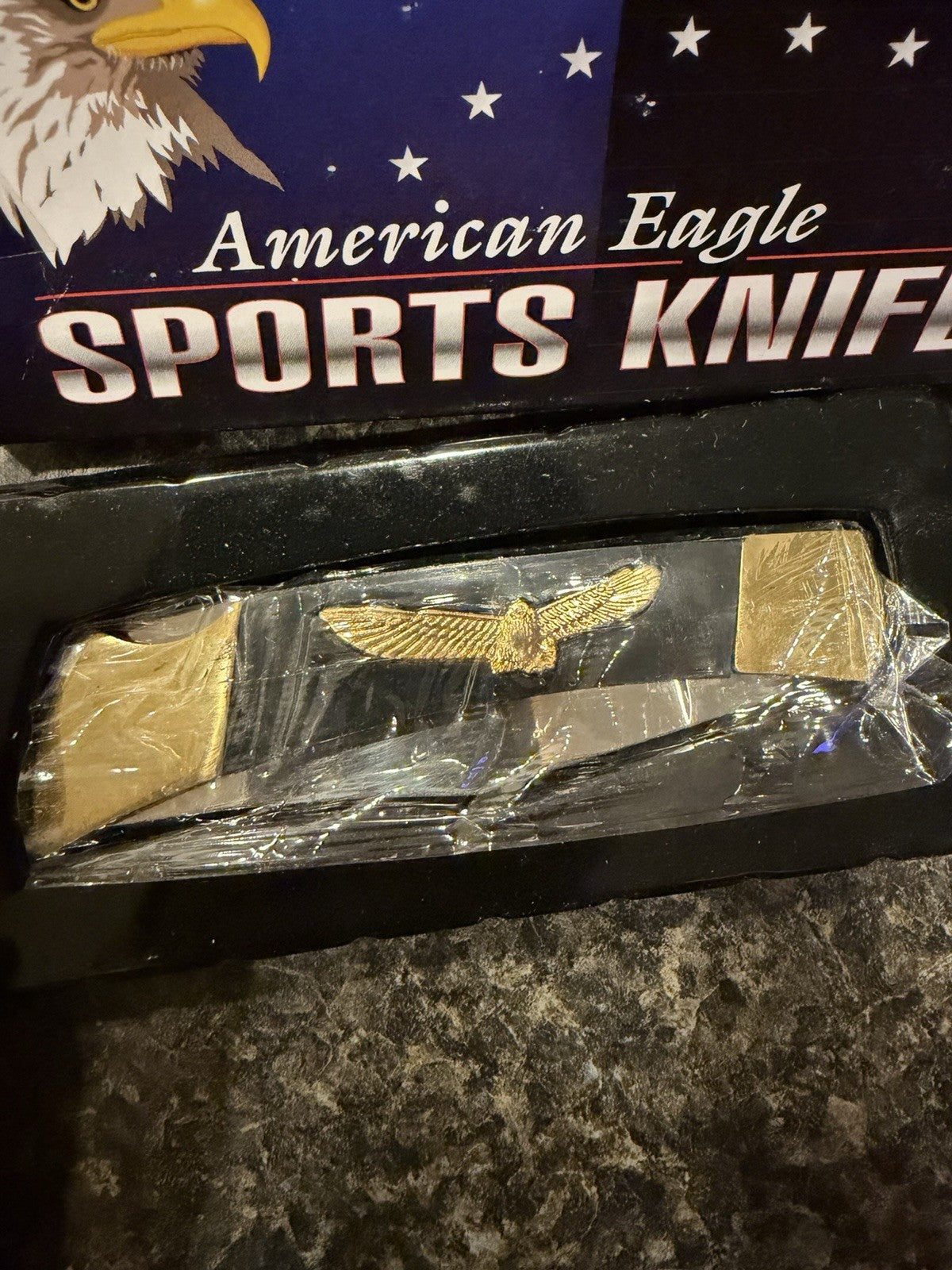 American Eagle Sports Knife Folding Pocket Knife Bald Eagle Gold Tone in Box4