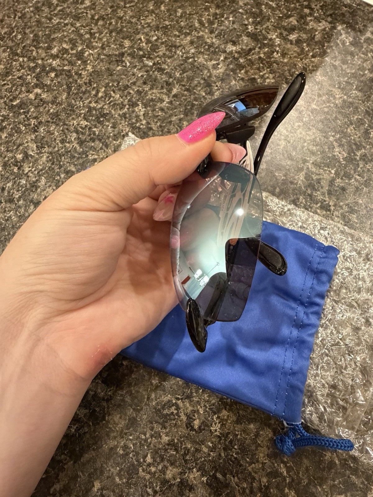 Haber Corsica 501 Men's Rimless Rectangle Sunglasses Black Frame Blue Mirror2