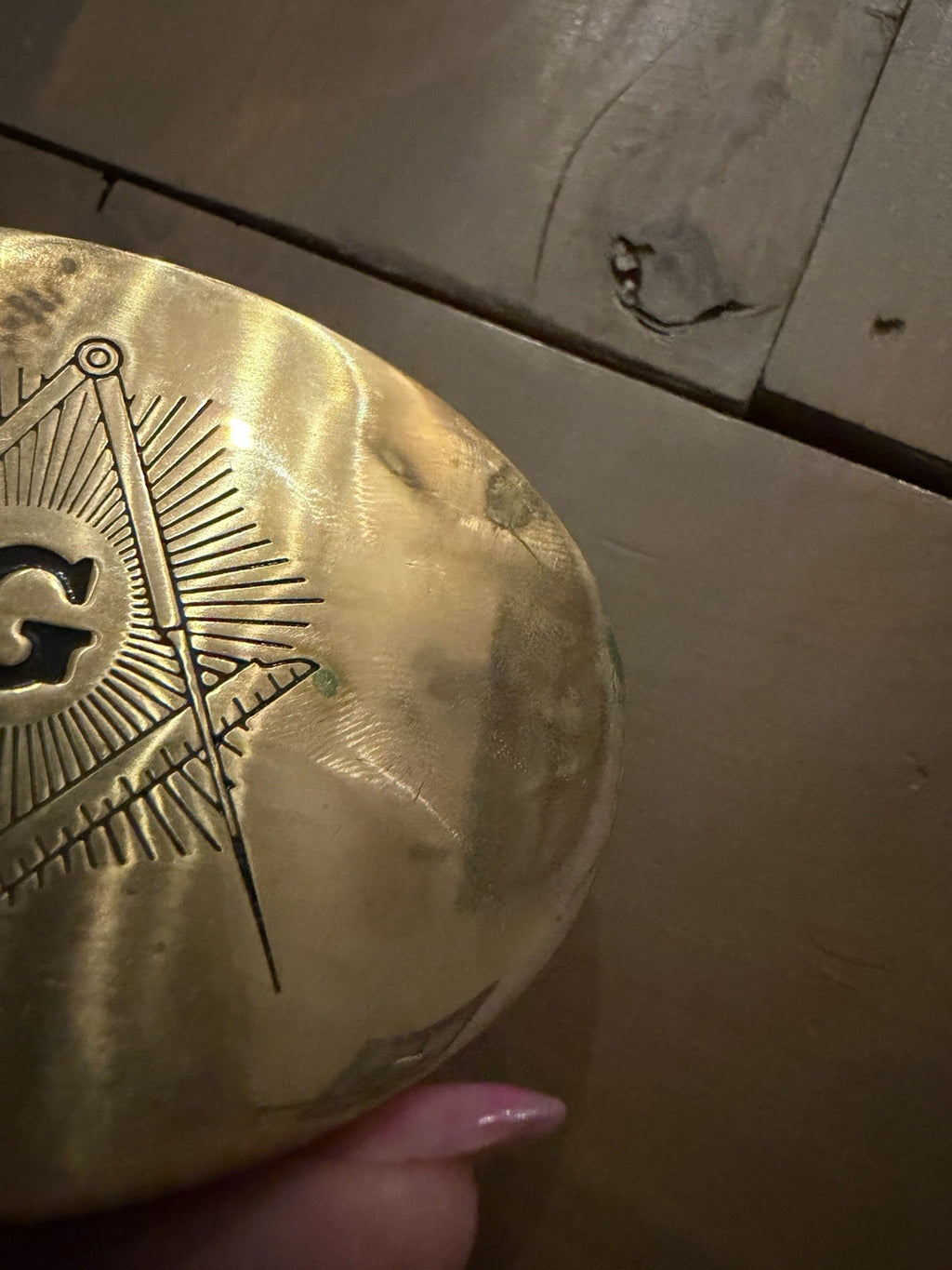 Vintage 1978 Baron Masonic Belt Buckle Solid Brass Freemason Square Compass G3