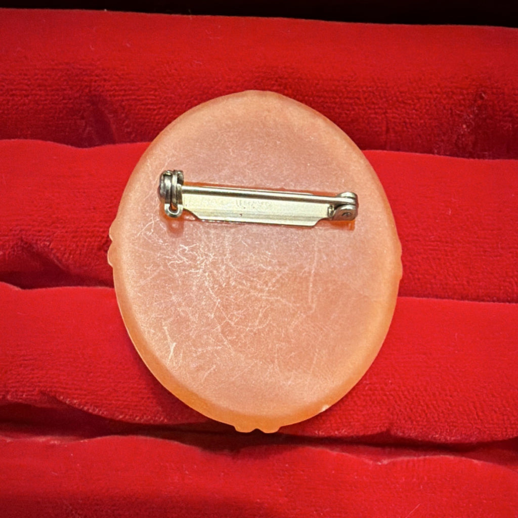 Vintage Avon Oval Floral Cameo Brooch Peach White Flowers & Bow Collectible1