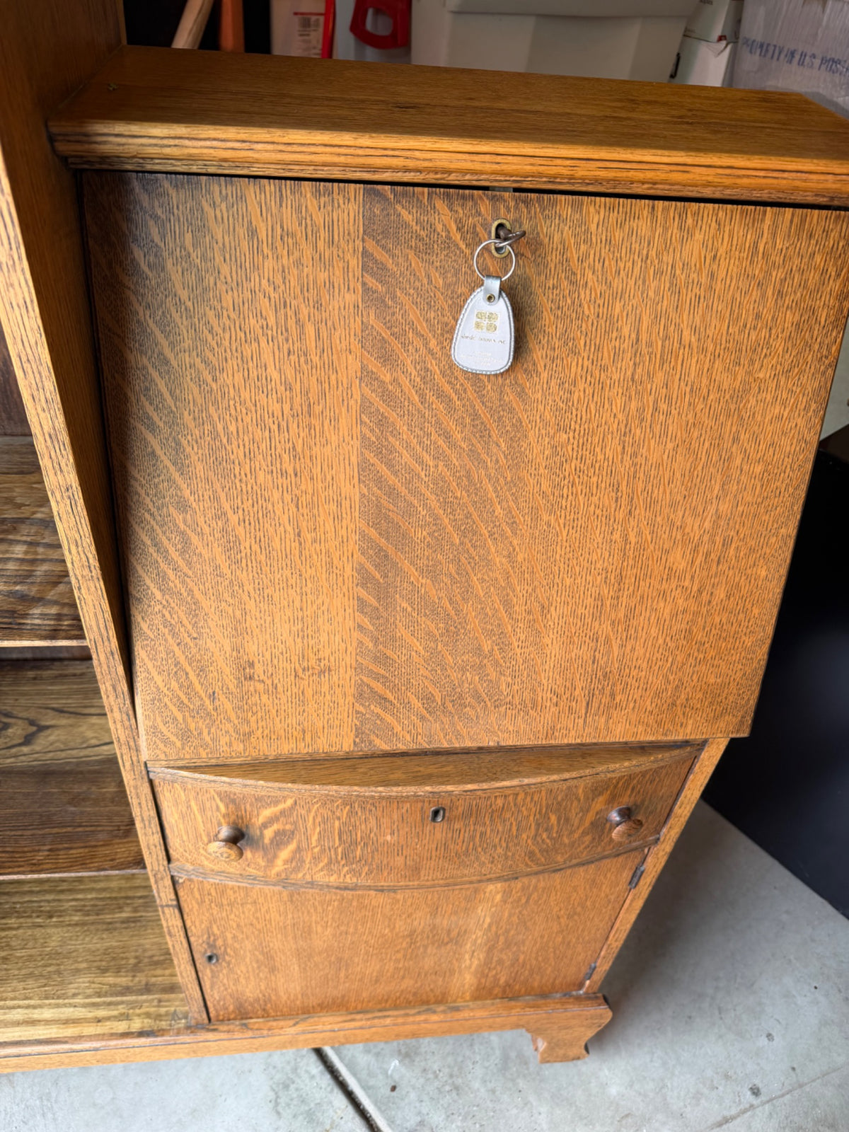 Oak drop front secretary desk closed