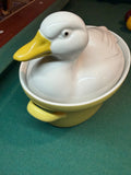 Carbone ceramic white duck covered dish with yellow bill and yellow base