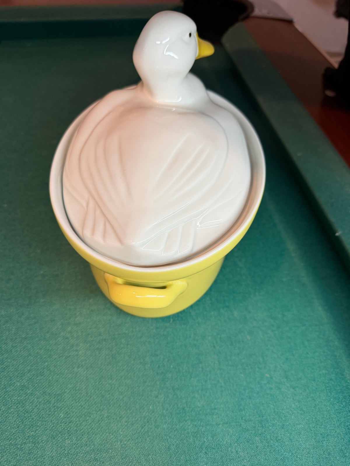 Carbone ceramic duck covered dish feather detail from rear