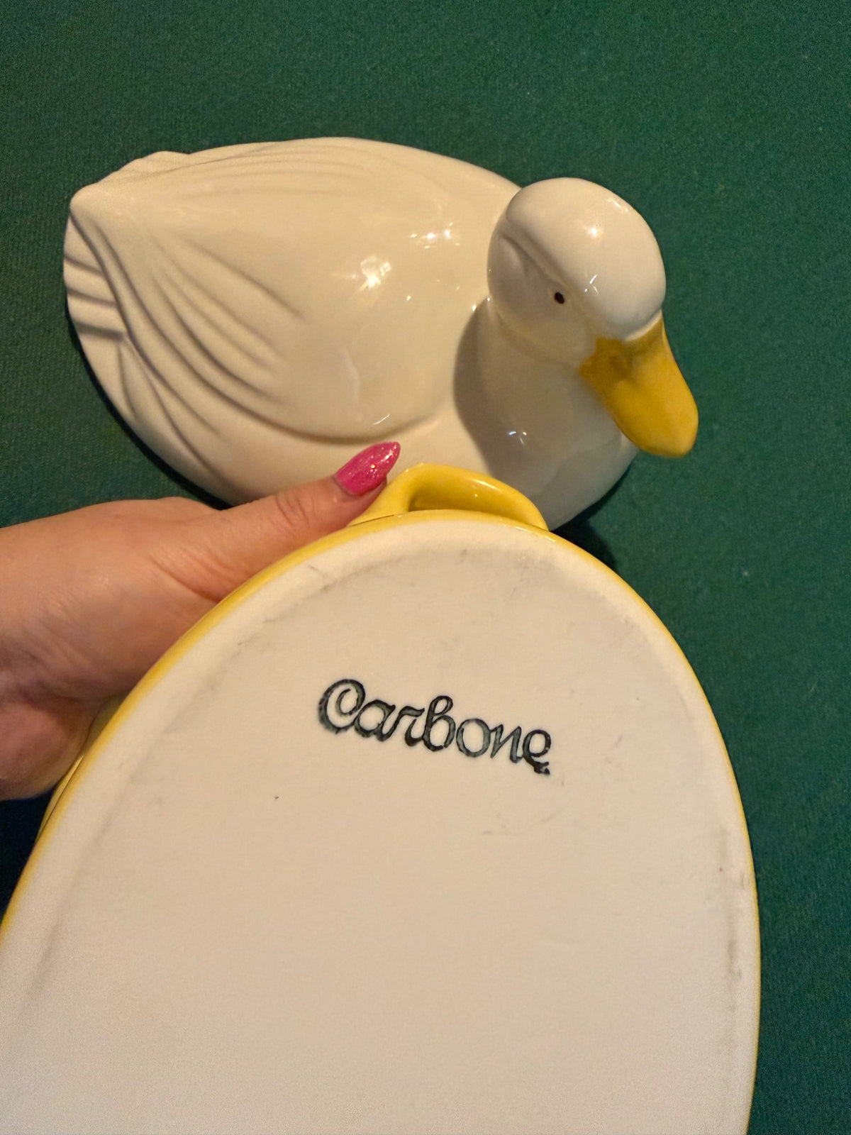 Carbone signed stamp on underside of ceramic dish