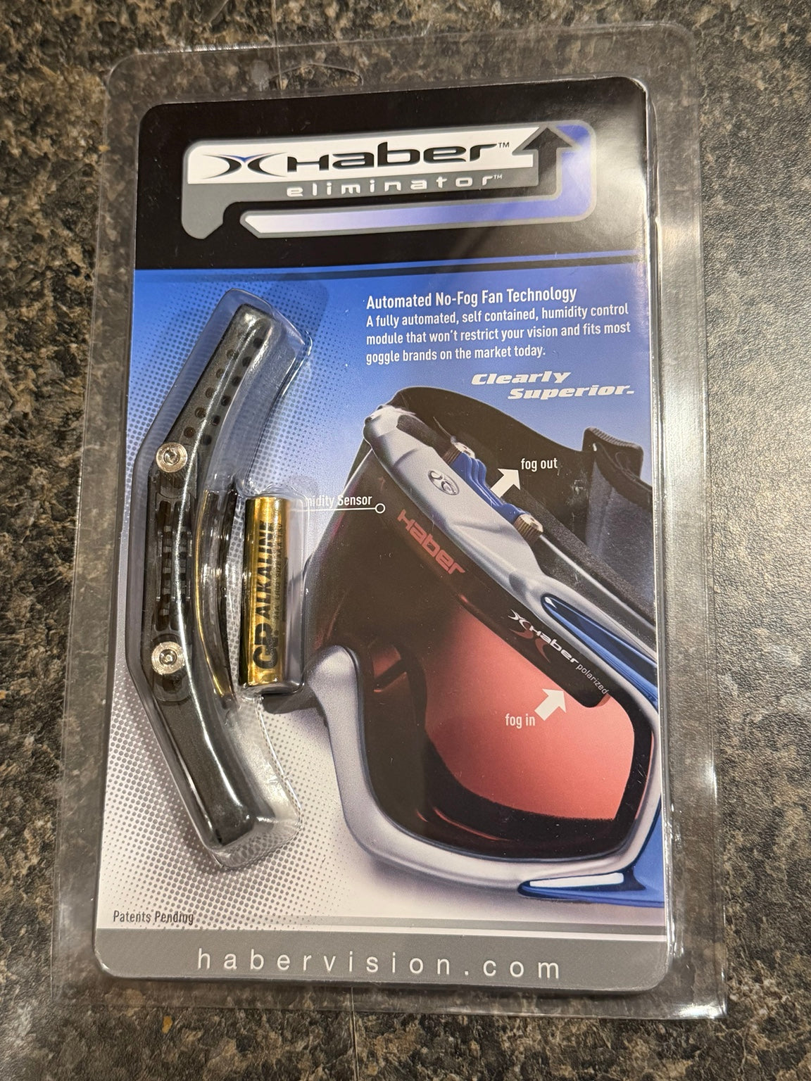 Unopened HaberVision Eliminator 12013 anti-fog goggle fan module with battery in original packaging