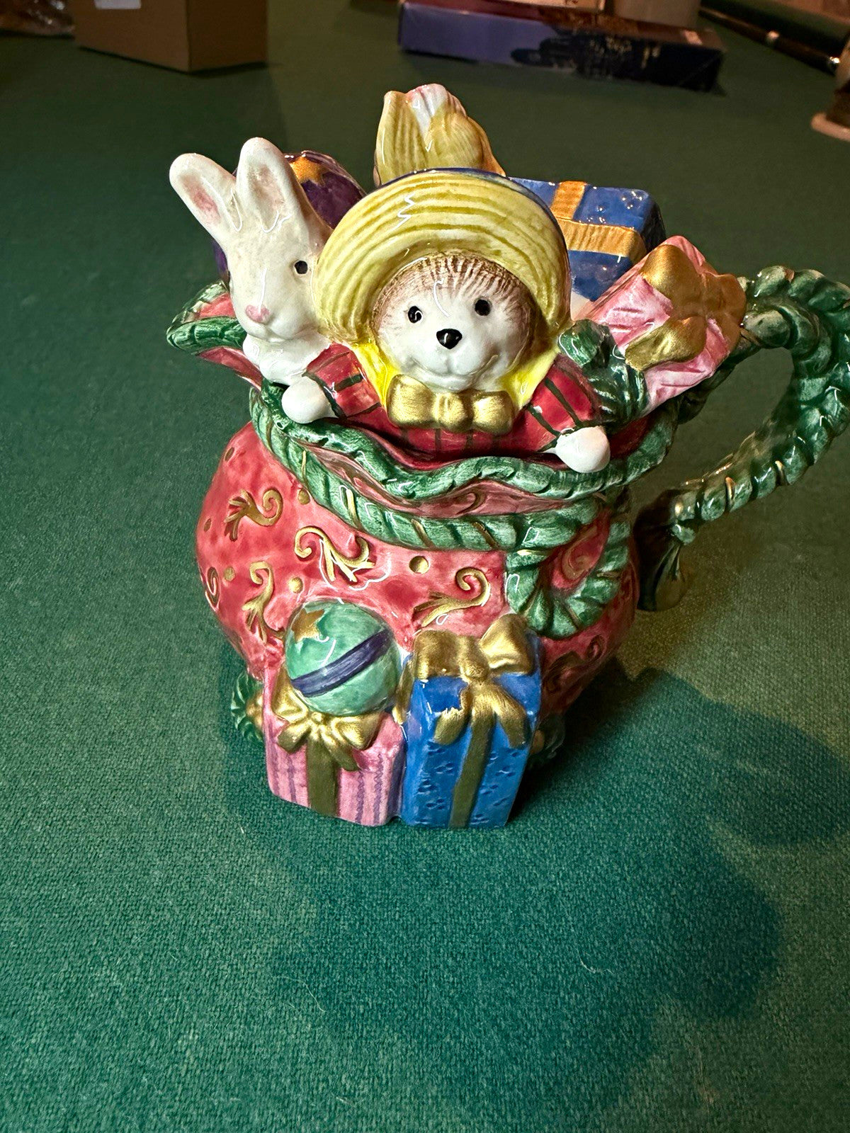 Fitz & Floyd Christmas Figural Pitcher Toy Sack Rabbit Hedgehog Gifts0
