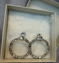 Vintage Weiss Rhinestone Hoop Earrings Silver Tone Clip On Statement0