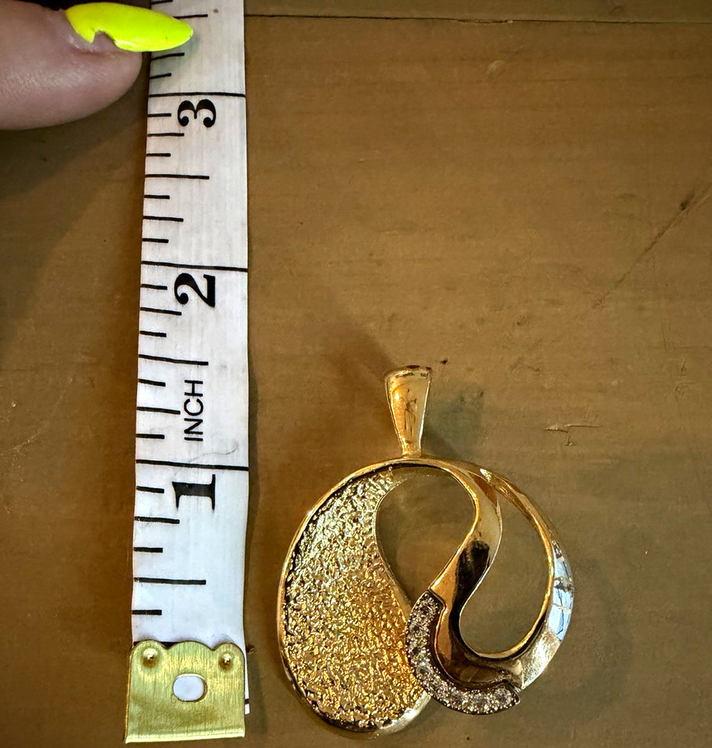 Vintage BJC Samuel Benham Gold Tone Rhinestone Abstract Pendant Signed 1.5”0