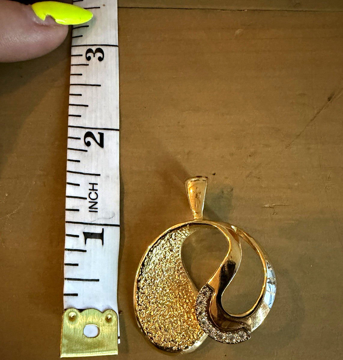 Vintage BJC Samuel Benham Gold Tone Rhinestone Abstract Pendant Signed 1.5”0