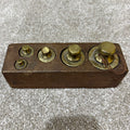 Antique Brass Metric Scale Weights 1000 500 200 100 Gram Wooden Block Set0
